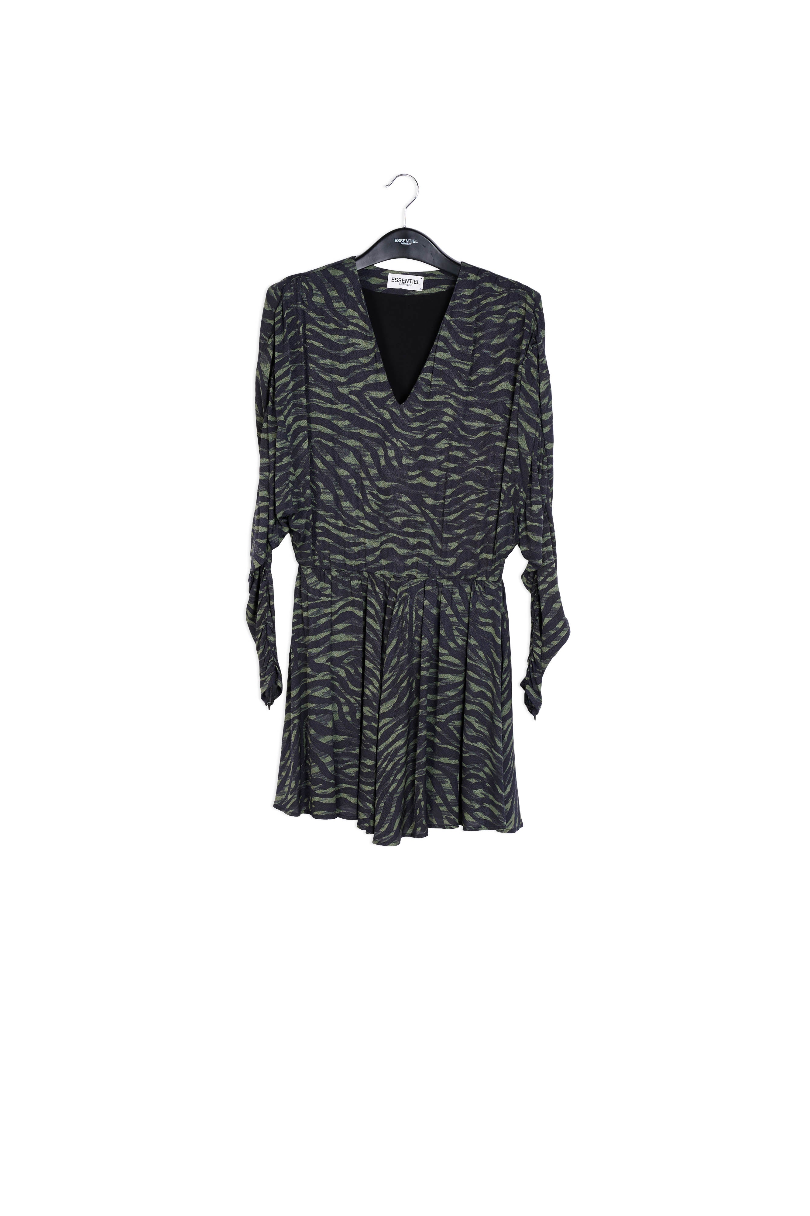 Mini-jurk met kaki en zwarte zebraprint RE—SSENTIEL | Essentiel second hand