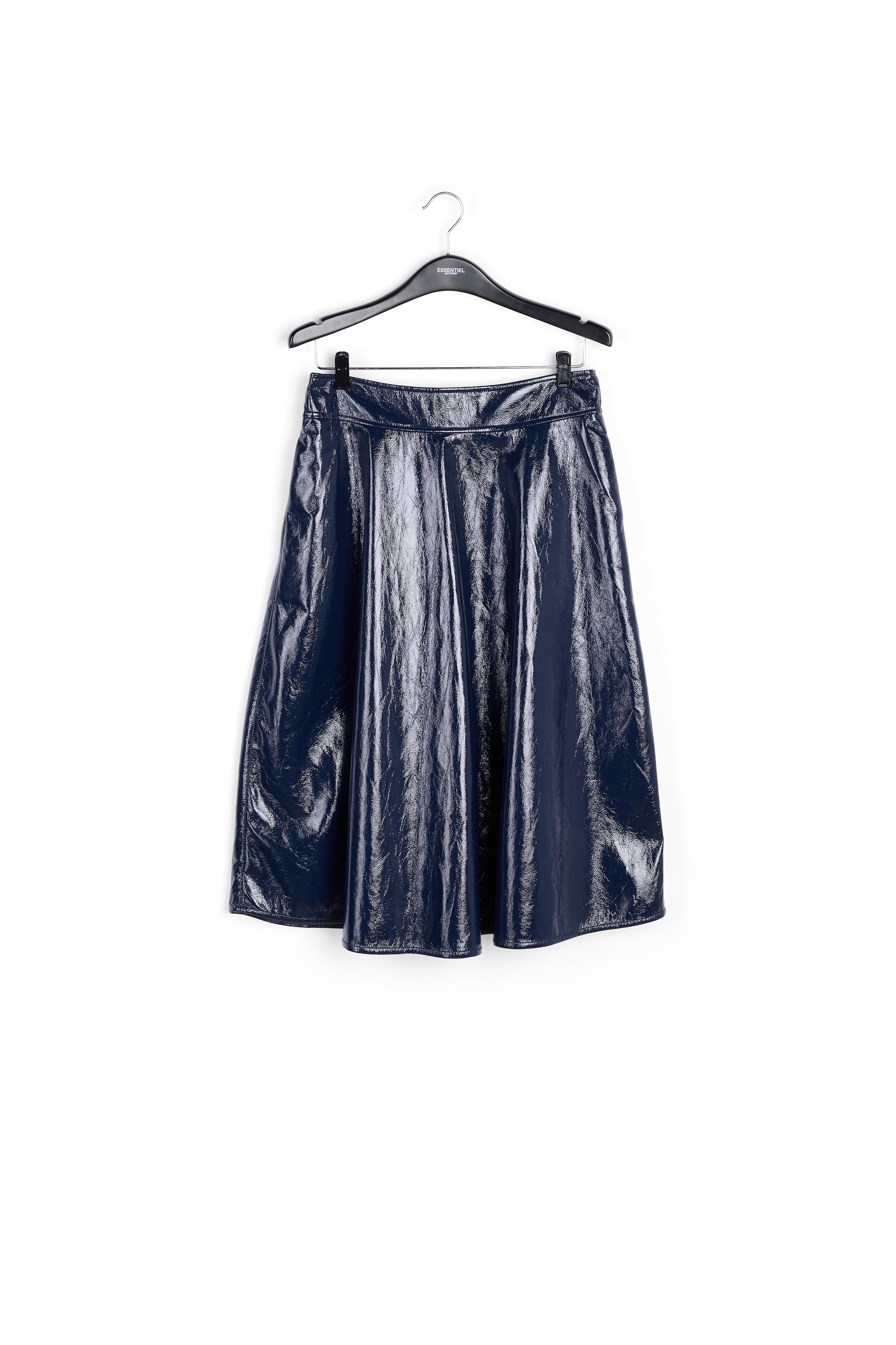 Dark blue faux leather A-line skirt RE—SSENTIEL | Essentiel second hand