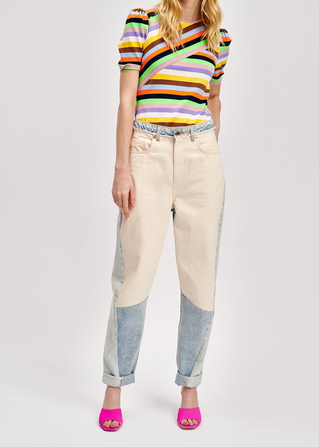 Off-white and light blue patchwork jeans RE—SSENTIEL | Essentiel second hand