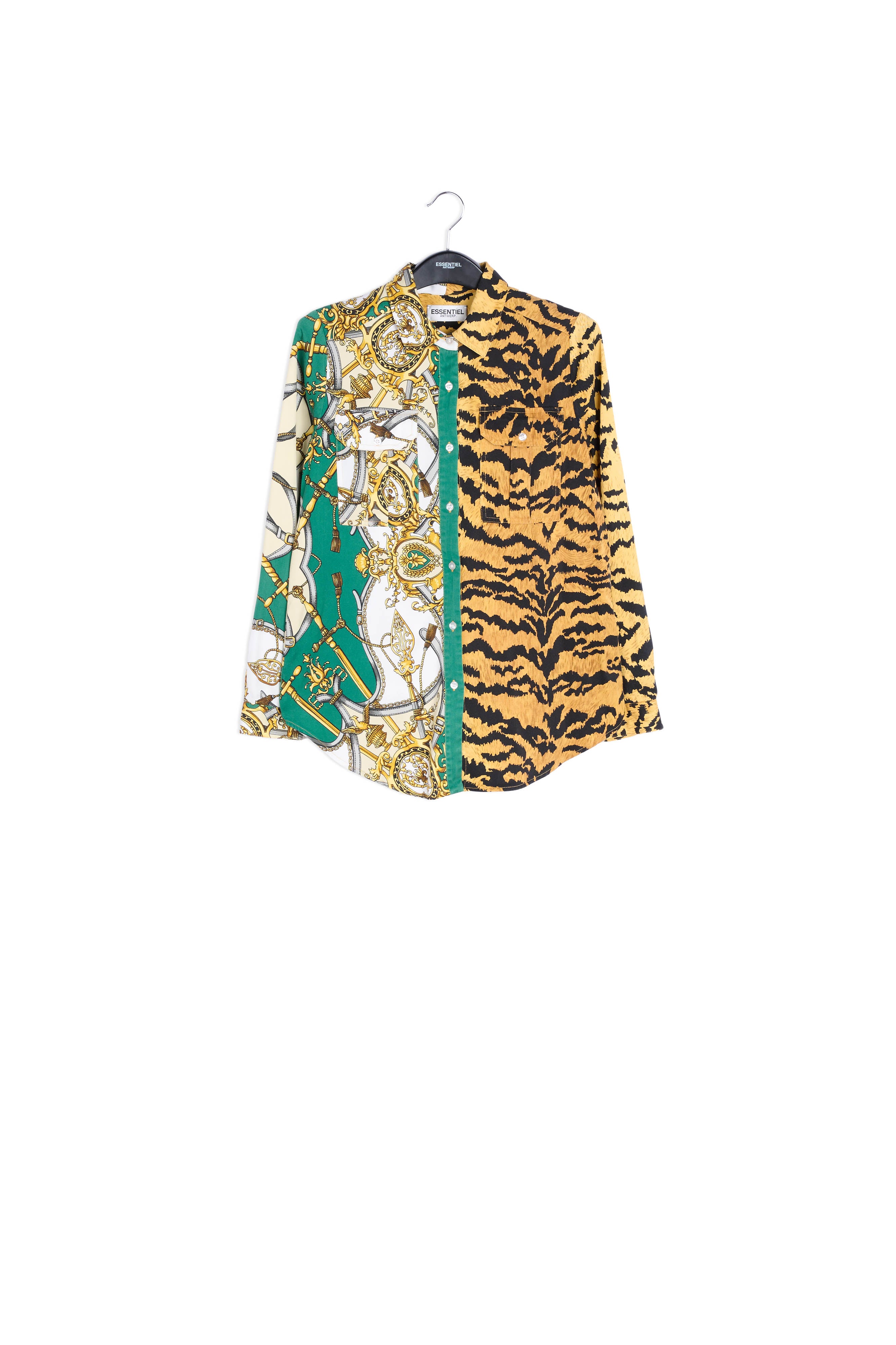 Bottle green shirt with tiger print RE—SSENTIEL | Essentiel second hand