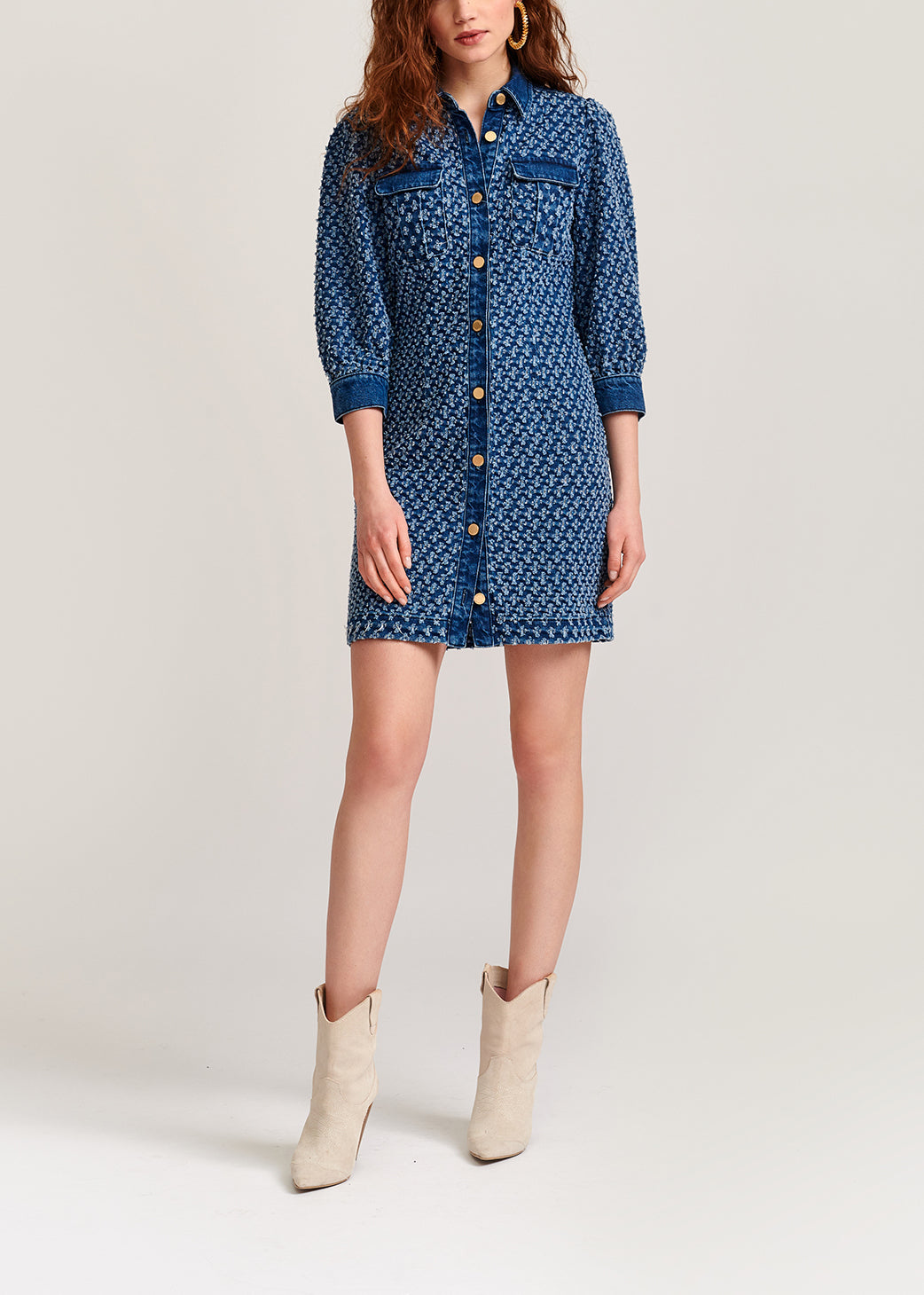 Mini robe en jean bleu foncé perforé RE—SSENTIEL | Essentiel second hand