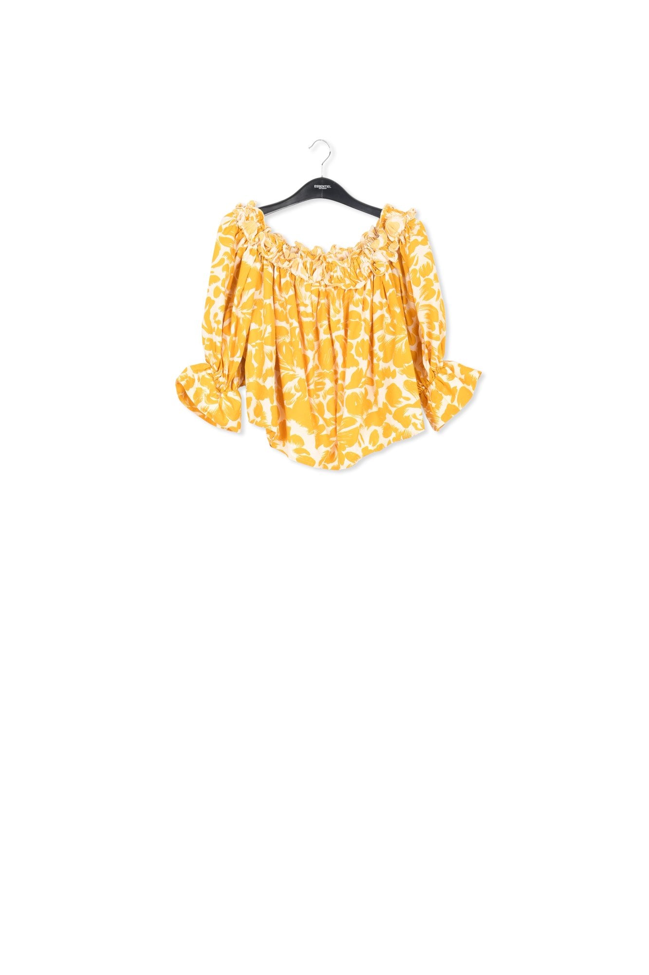 Yellow and white tropical print off-the-shoulder top RE—SSENTIEL | Essentiel second hand
