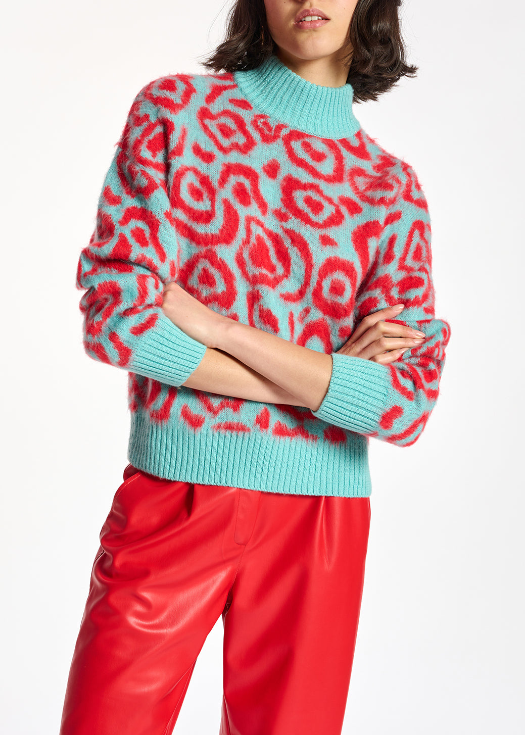 Blue and red leopard-print knit sweater RE—SSENTIEL | Essentiel second hand