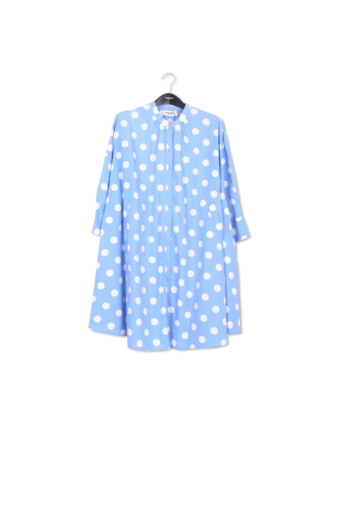 Blue and white polka-dot knee-length shirt dress RE—SSENTIEL | Essentiel second hand