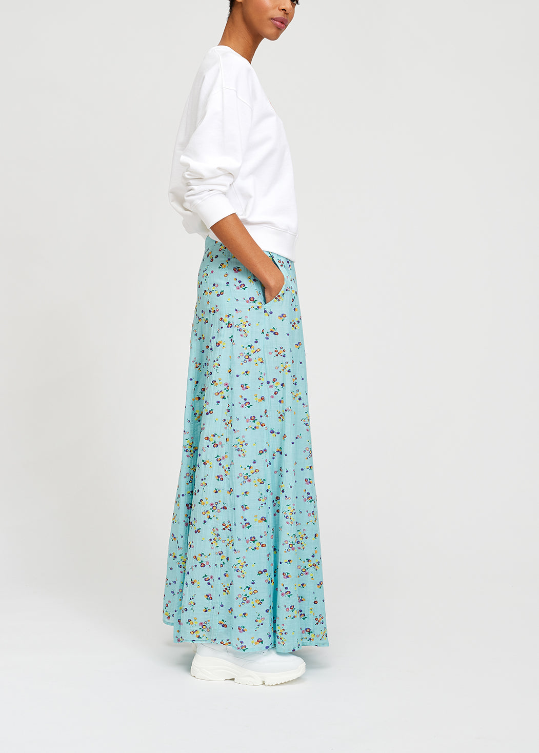 Light blue floral midi skirt RE—SSENTIEL | Essentiel second hand