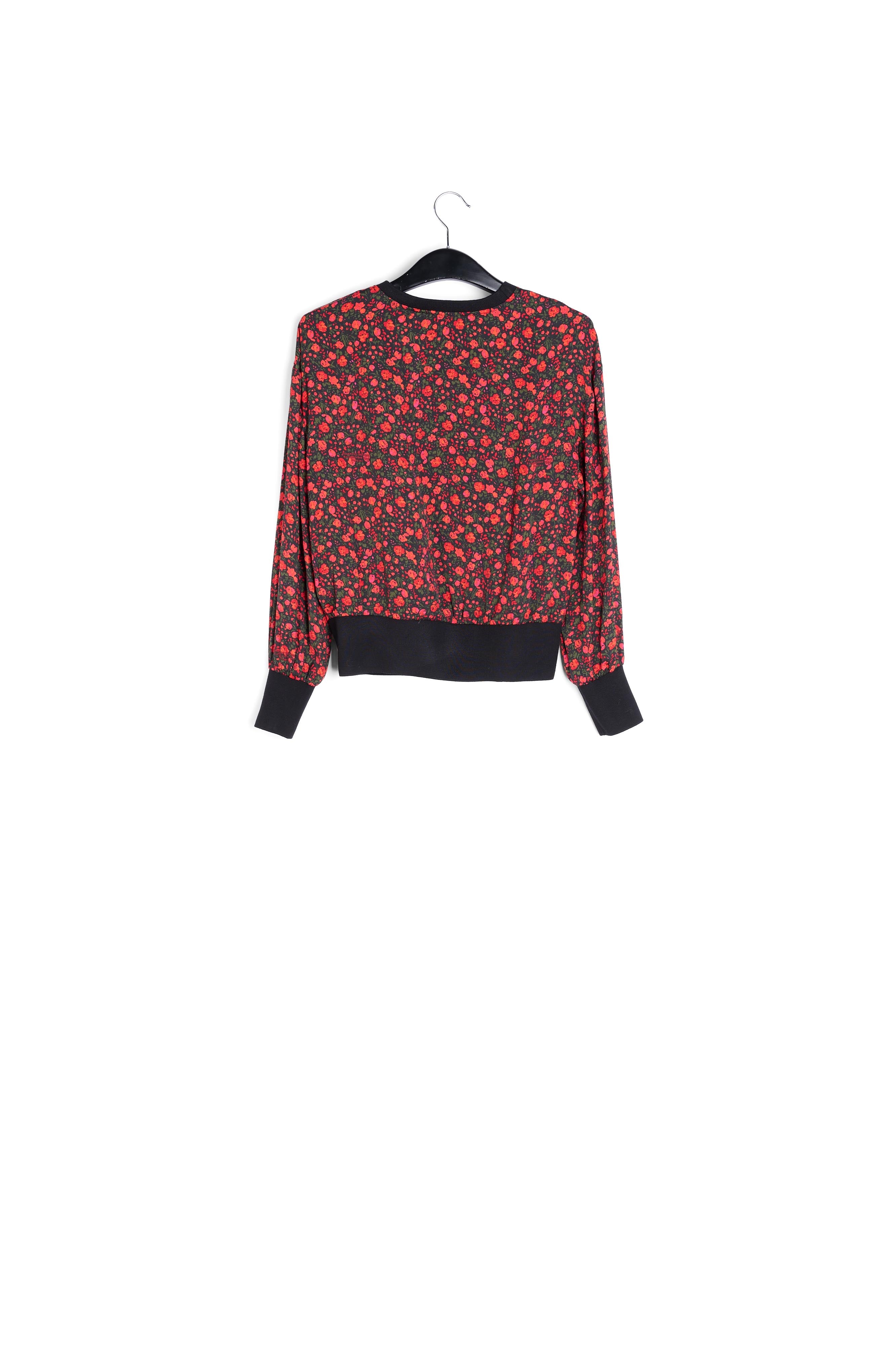 Black and red print top with contrast ribs RE—SSENTIEL | Essentiel second hand