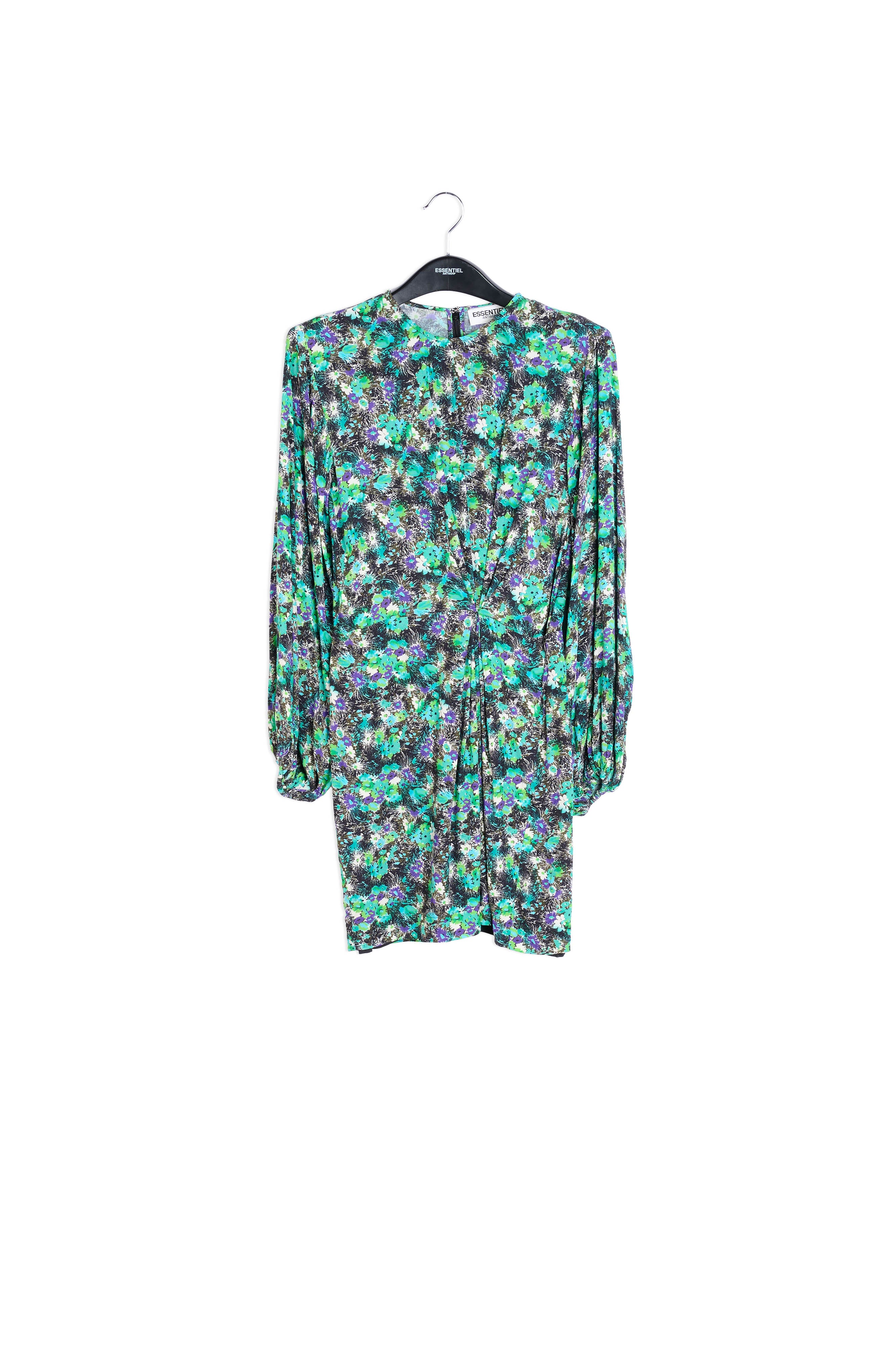 Grey and green floral print mini dress RE—SSENTIEL | Essentiel second hand