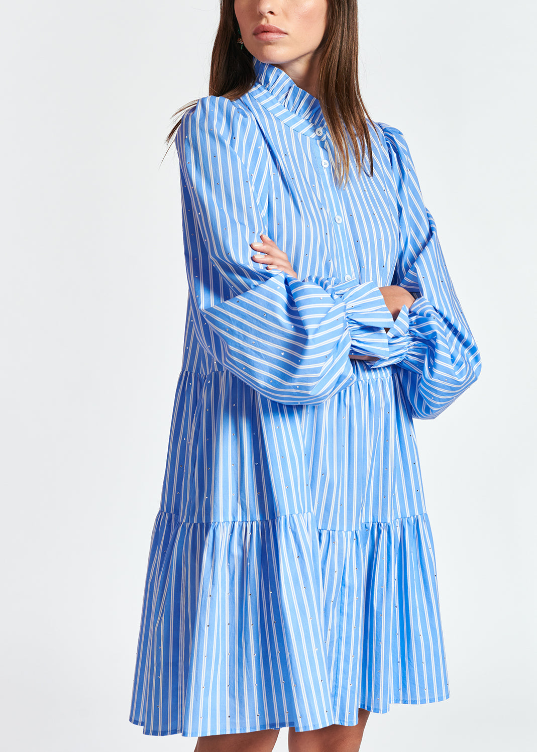 Light blue striped cotton-poplin mini dress RE—SSENTIEL | Essentiel second hand