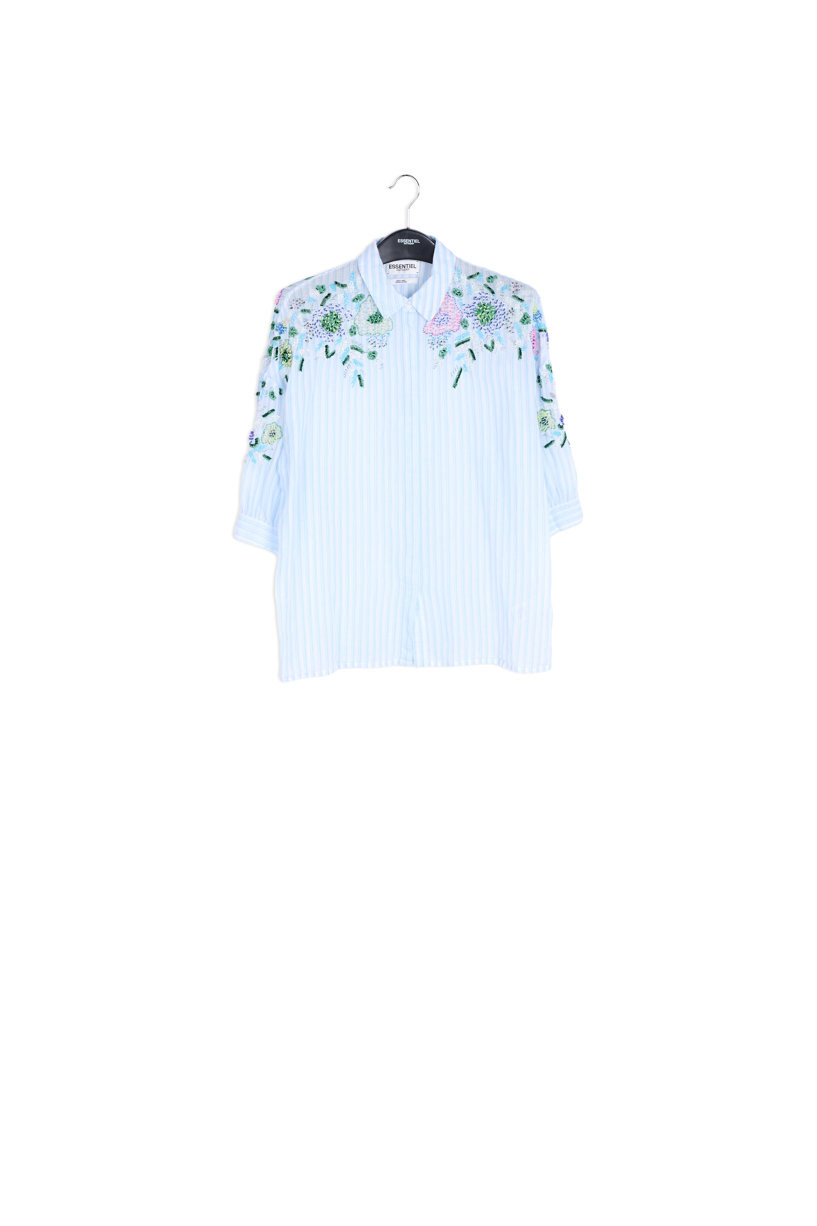 Blue and off-white striped beaded cotton shirt RE—SSENTIEL | Essentiel second hand
