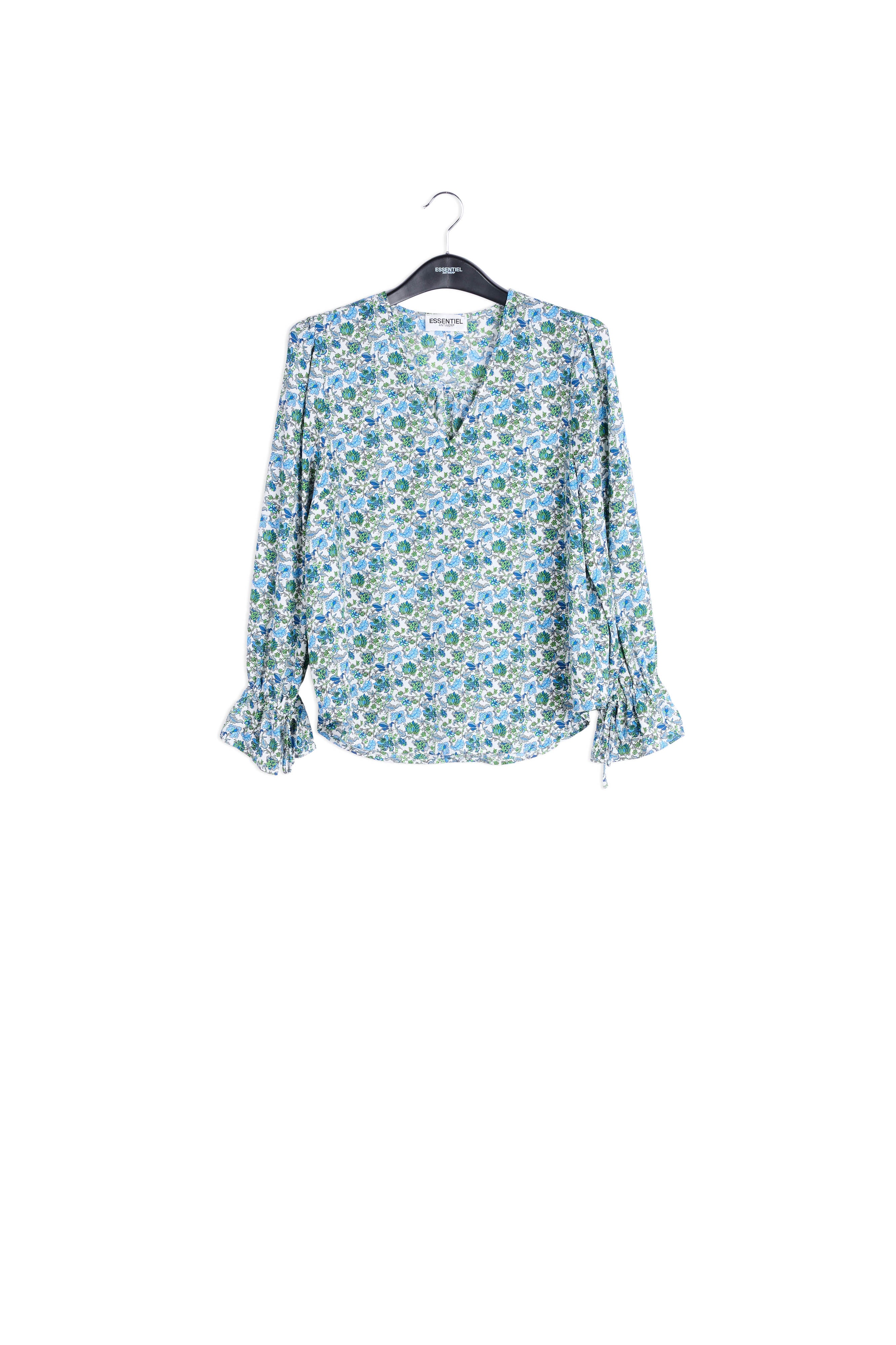 White top with blue floral print and rhinestones RE—SSENTIEL | Essentiel second hand