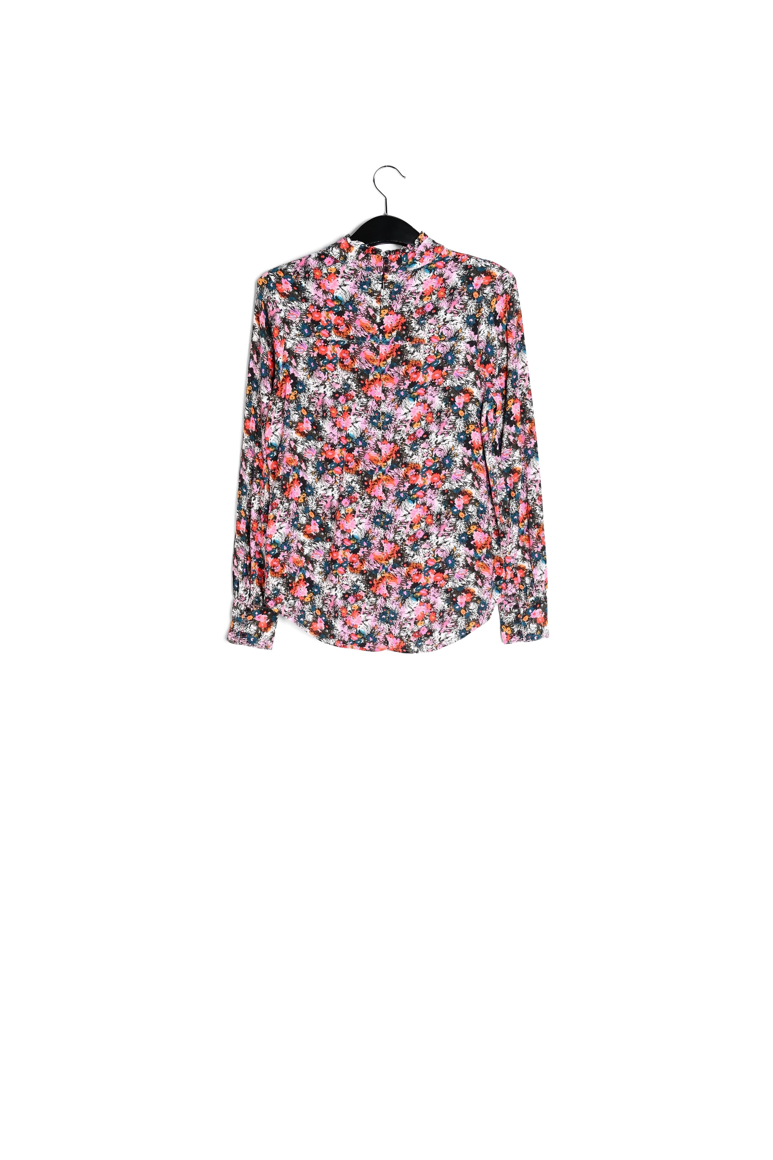 Roze top met bloemenprint en ruchekraag RE—SSENTIEL | Essentiel second hand