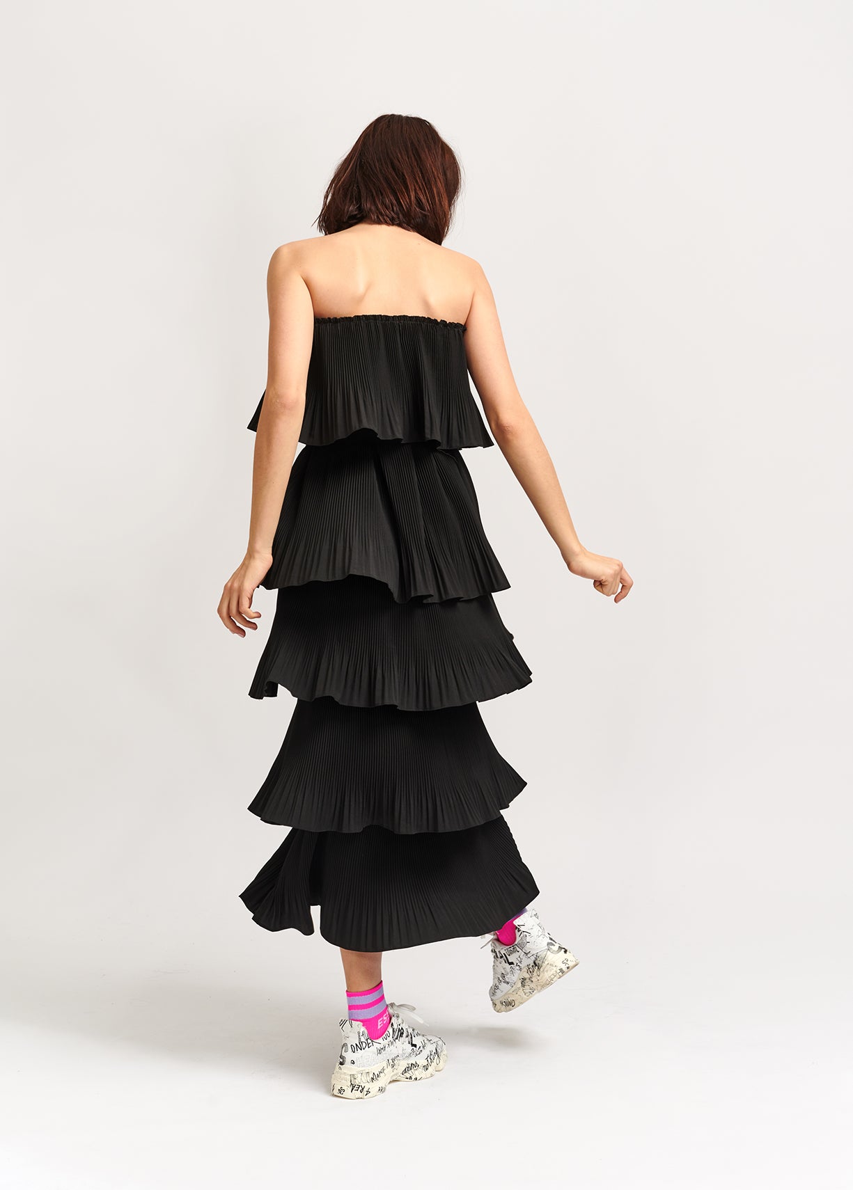 Robe bustier noire à volants plissés RE—SSENTIEL | Essentiel second hand