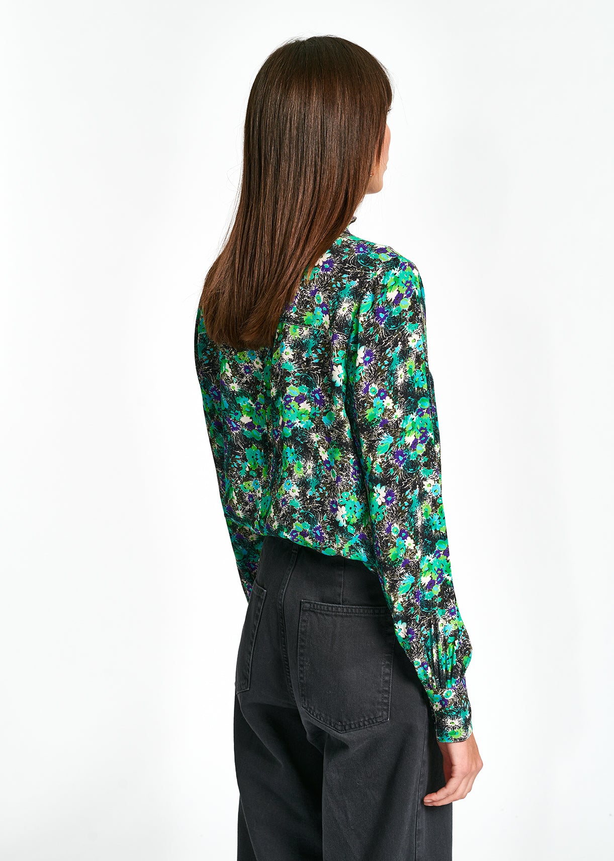 Top bleu fleuri avec col à ruches RE—SSENTIEL | Essentiel second hand