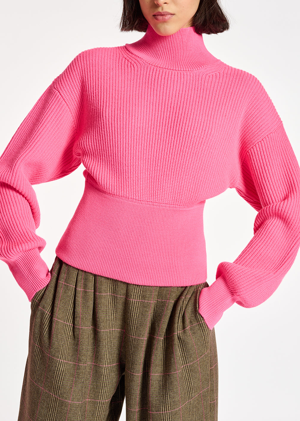 Neon pink turtleneck sweater with fitted waist RE—SSENTIEL | Essentiel second hand