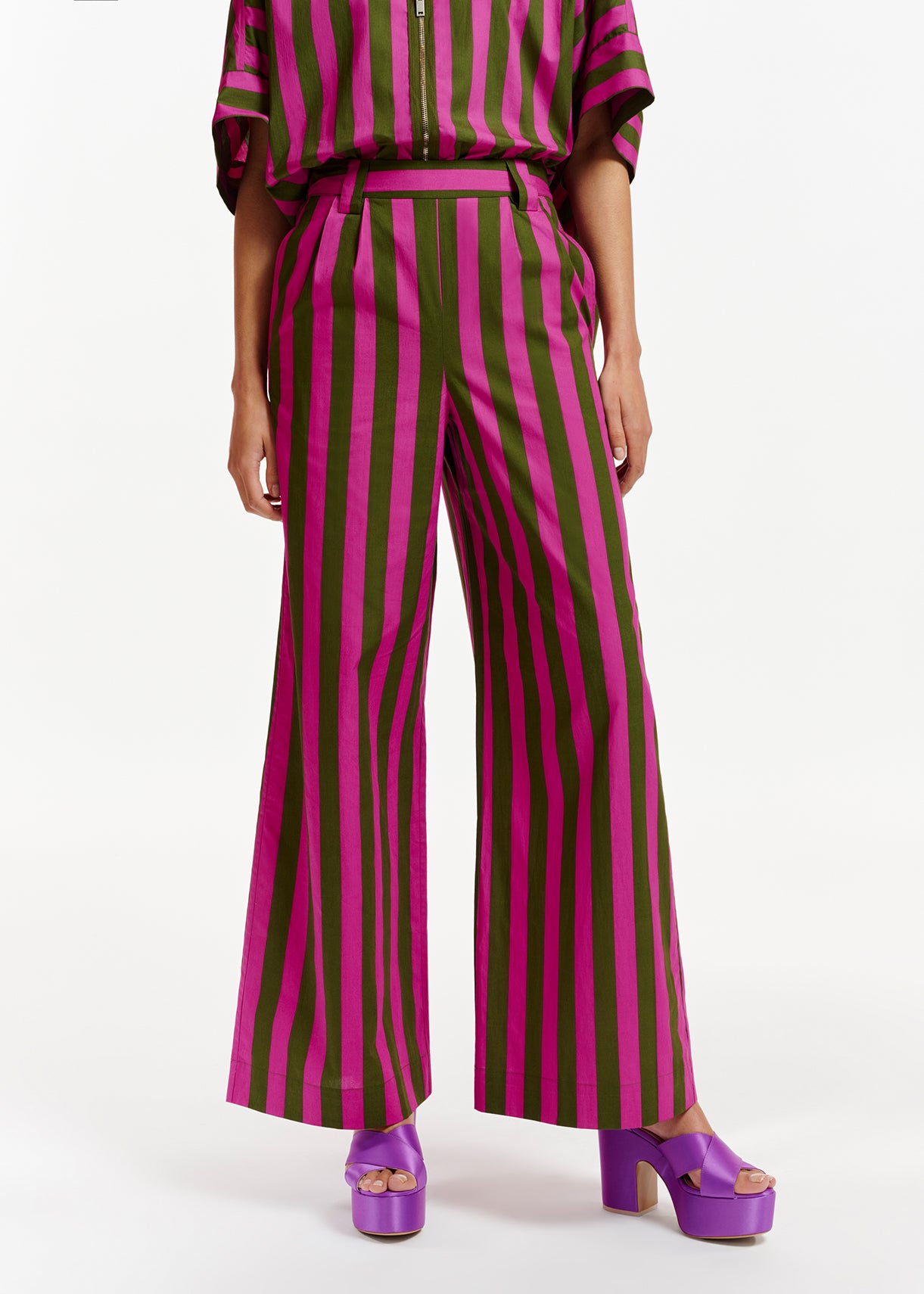 Green and purple striped cotton wide-leg pants RE—SSENTIEL | Essentiel second hand
