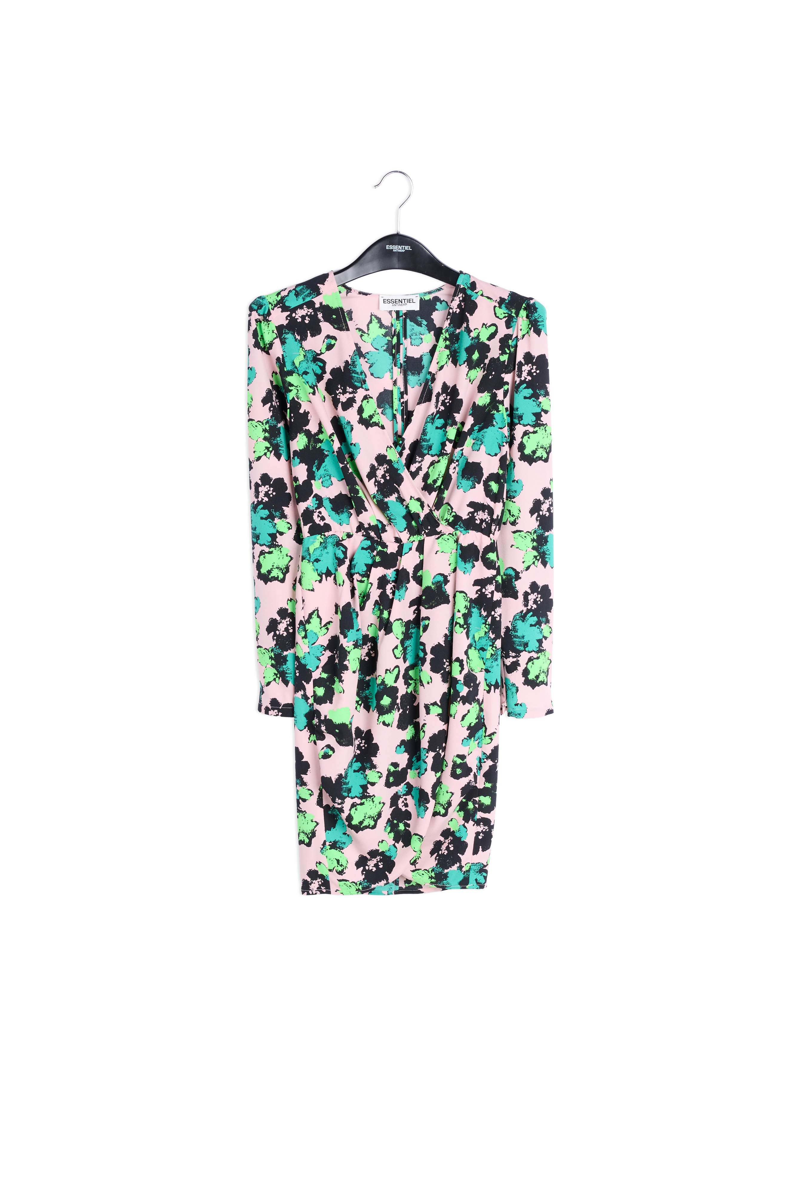 Roze mini-wikkeljurk met bloemenprint RE—SSENTIEL | Essentiel second hand