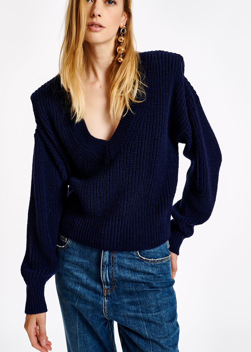 Pull bleu foncé à épaulettes RE—SSENTIEL | Essentiel second hand