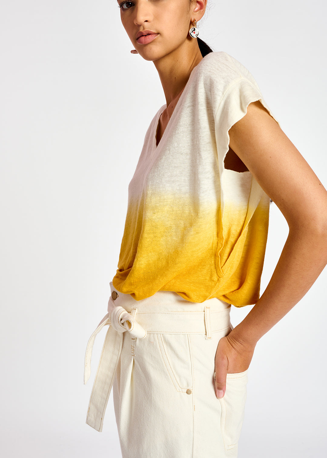 Yellow dip-dye linen t-shirt RE—SSENTIEL | Essentiel second hand