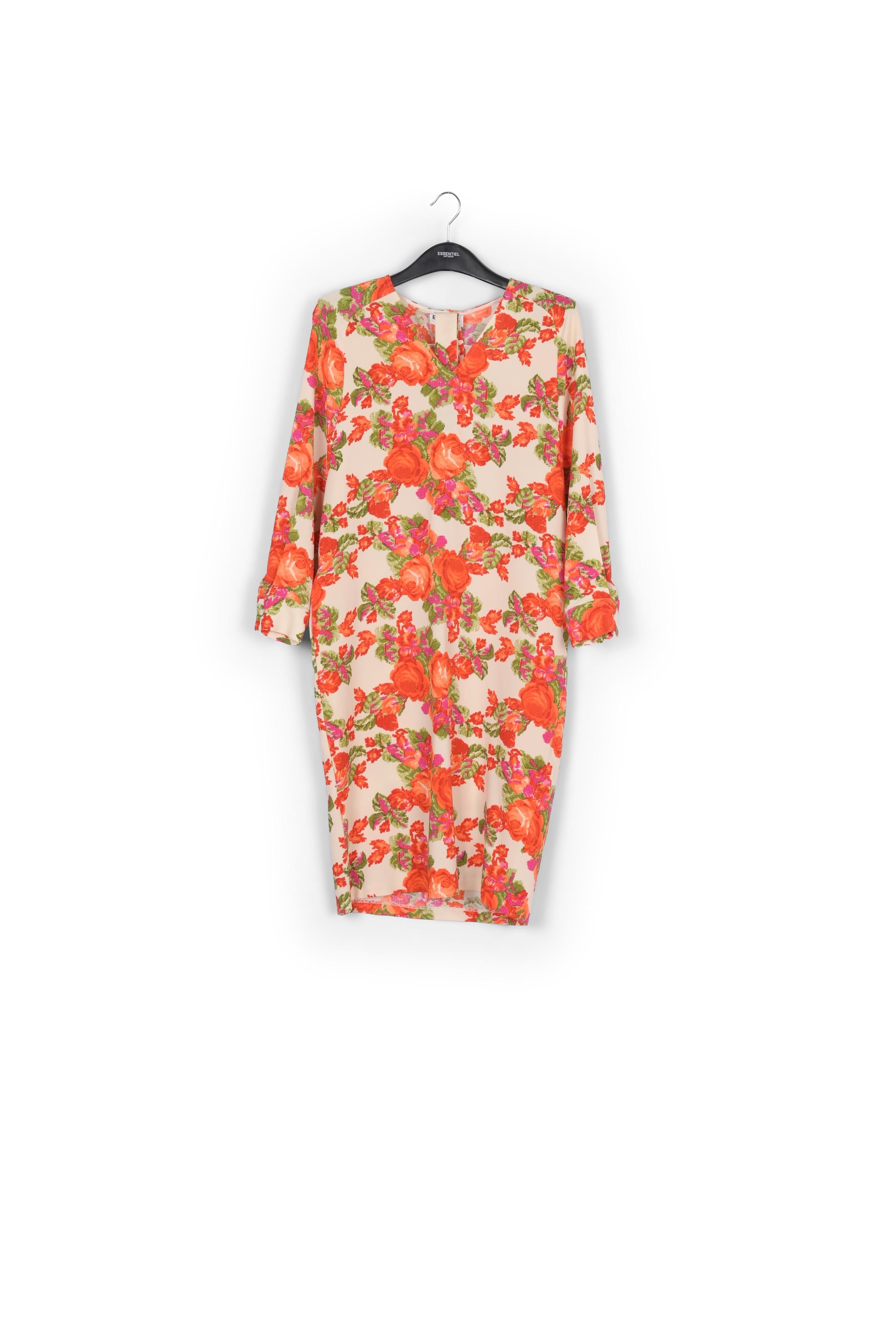 Orange and red floral print v-neck dress RE—SSENTIEL | Essentiel second hand