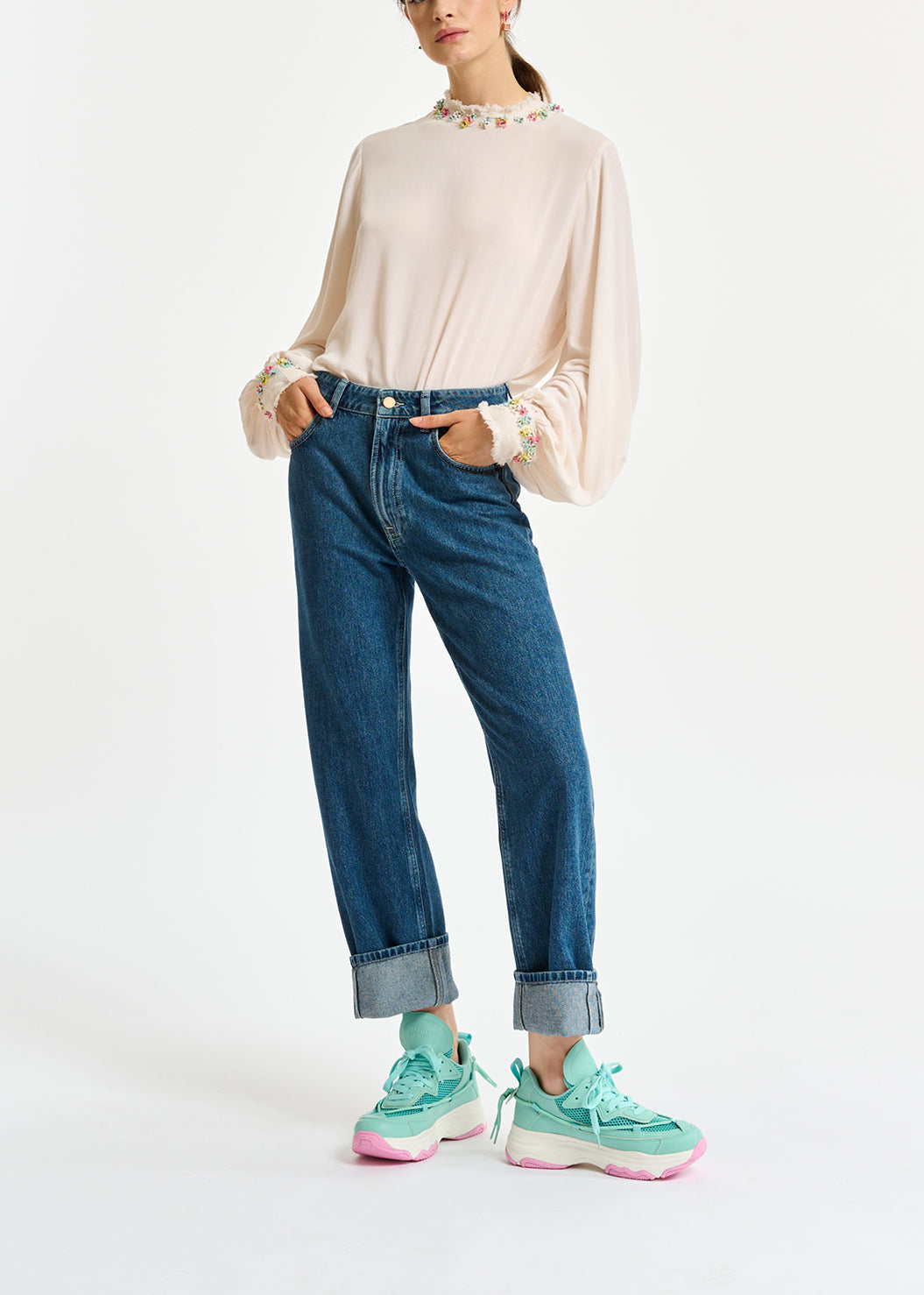 Jean bleu raccourci à taille haute RE—SSENTIEL | Essentiel second hand