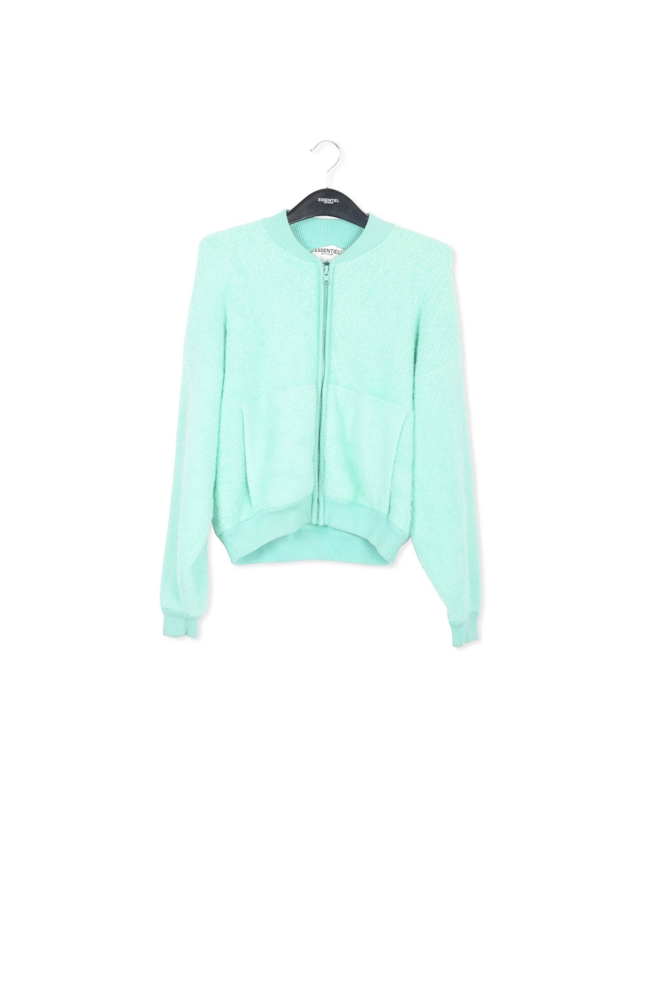 Blouson aviateur turquoise en tricot pelucheux RE—SSENTIEL | Essentiel second hand