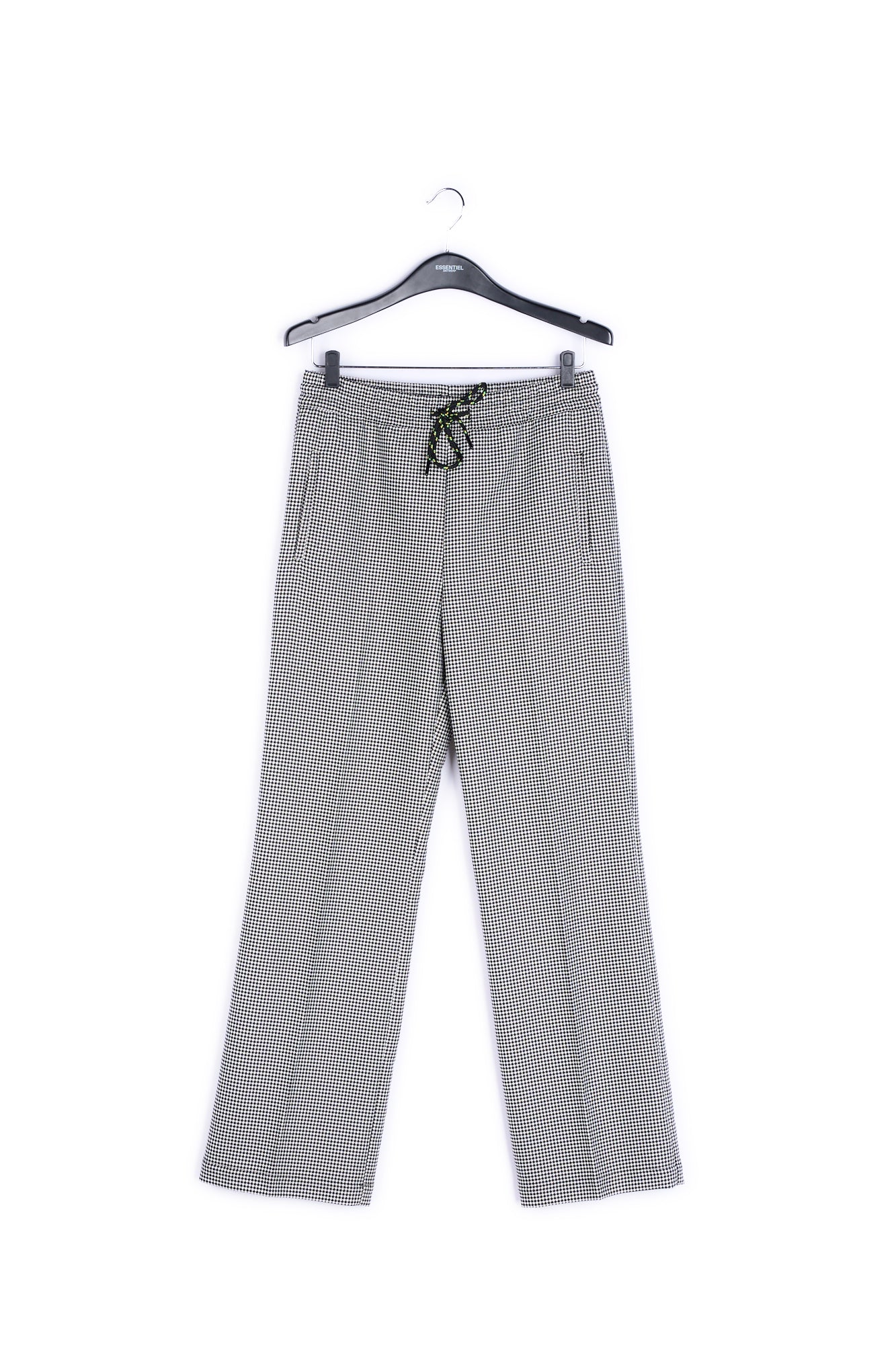 Black and off-white houndstooth pants with drawstring RE—SSENTIEL | Essentiel second hand