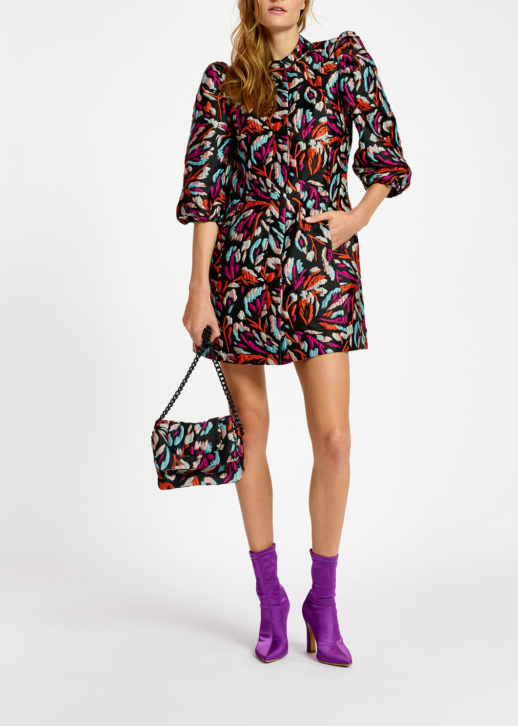 Black, orange and purple jacquard mini dress RE—SSENTIEL | Essentiel second hand