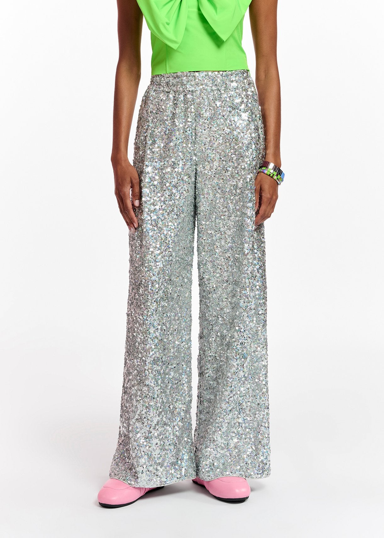 Silver sequin-embellished wide-leg pants RE—SSENTIEL | Essentiel second hand