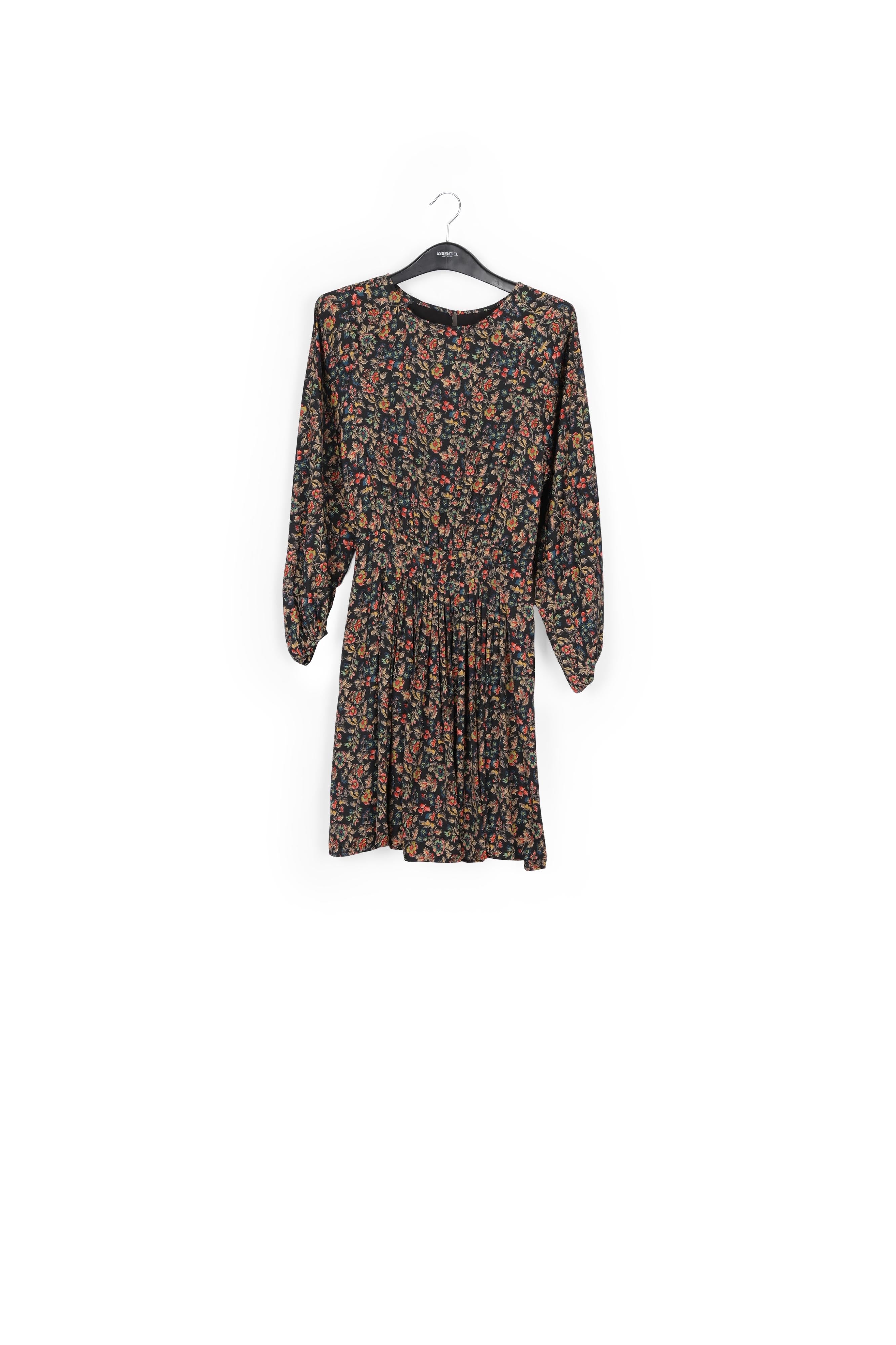 Brown long-sleeved mini dress with flower print RE—SSENTIEL | Essentiel second hand