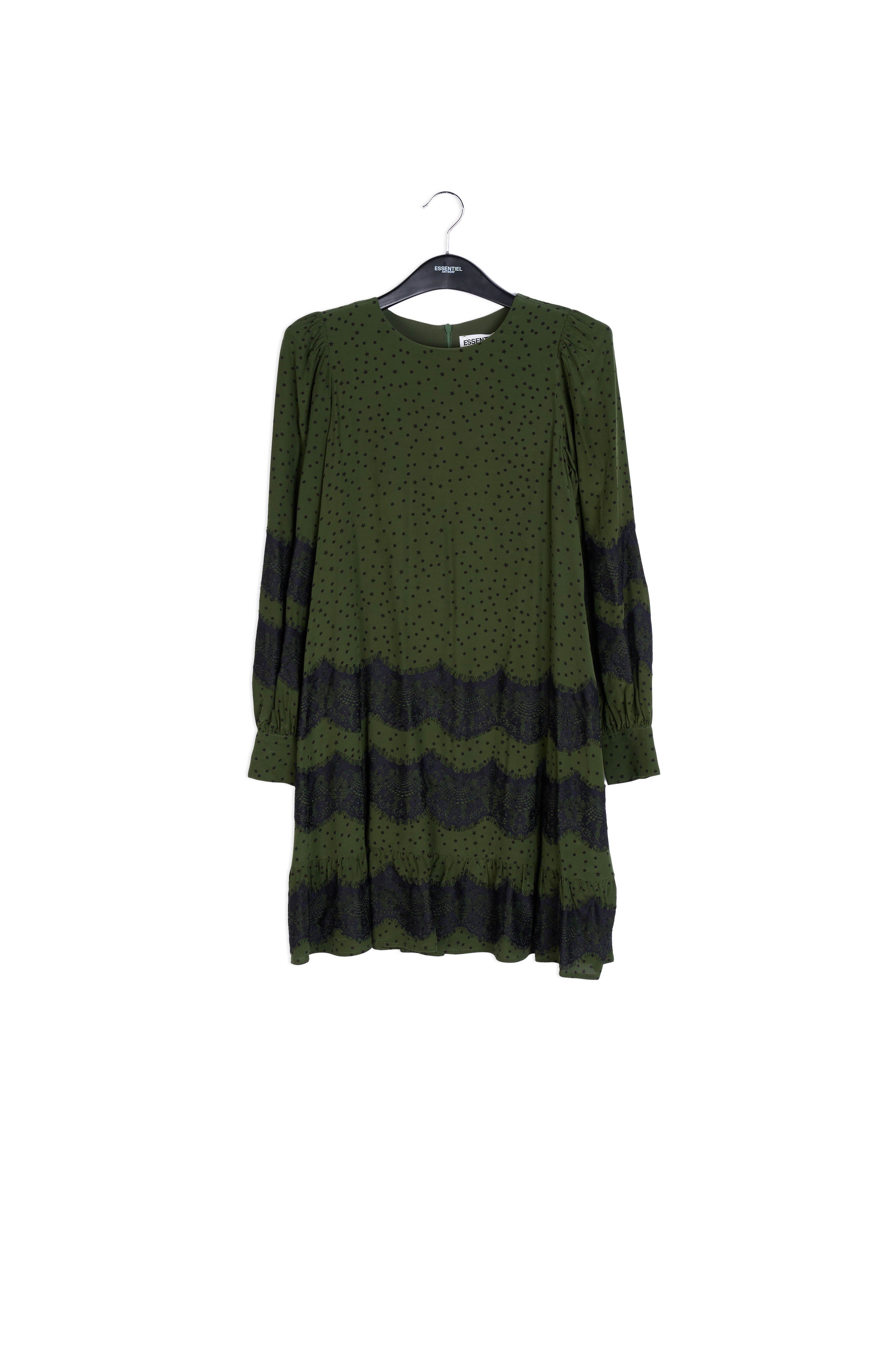Kakigroene mini-jurk met kanten details RE—SSENTIEL | Essentiel second hand