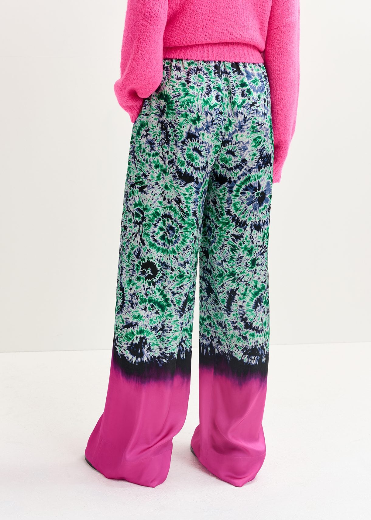 Green and navy blue abstract-print wide-leg pants with dip-dyed effect RE—SSENTIEL | Essentiel second hand