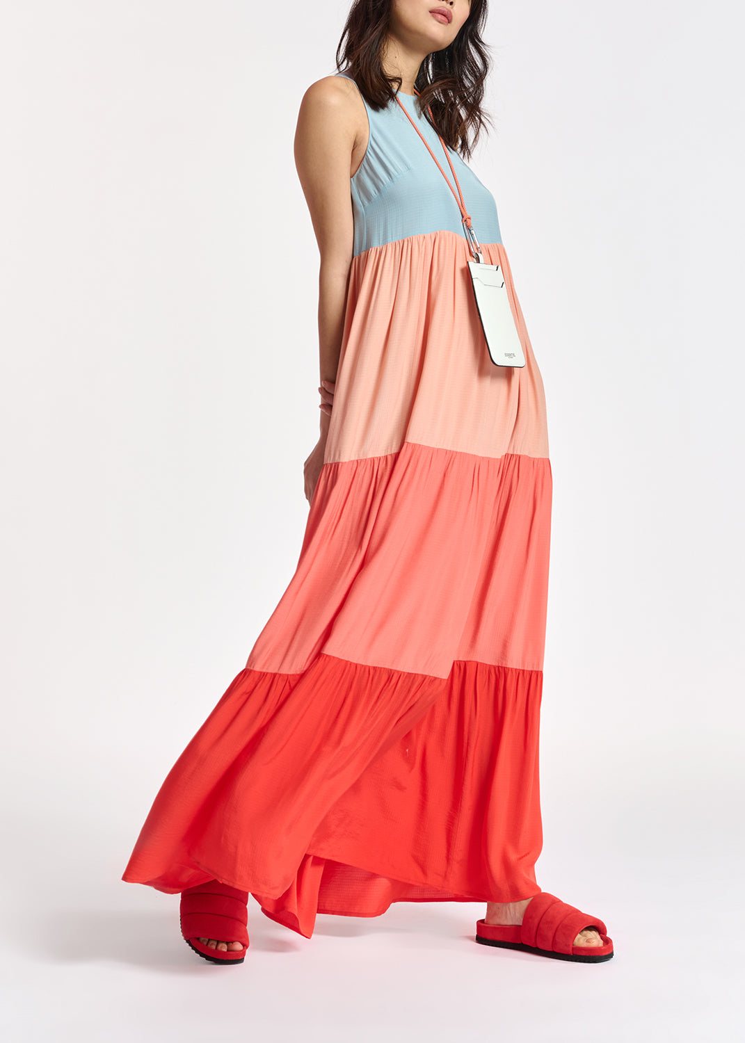 Light blue, orange and red color-blocking effect maxi dress RE—SSENTIEL | Essentiel second hand