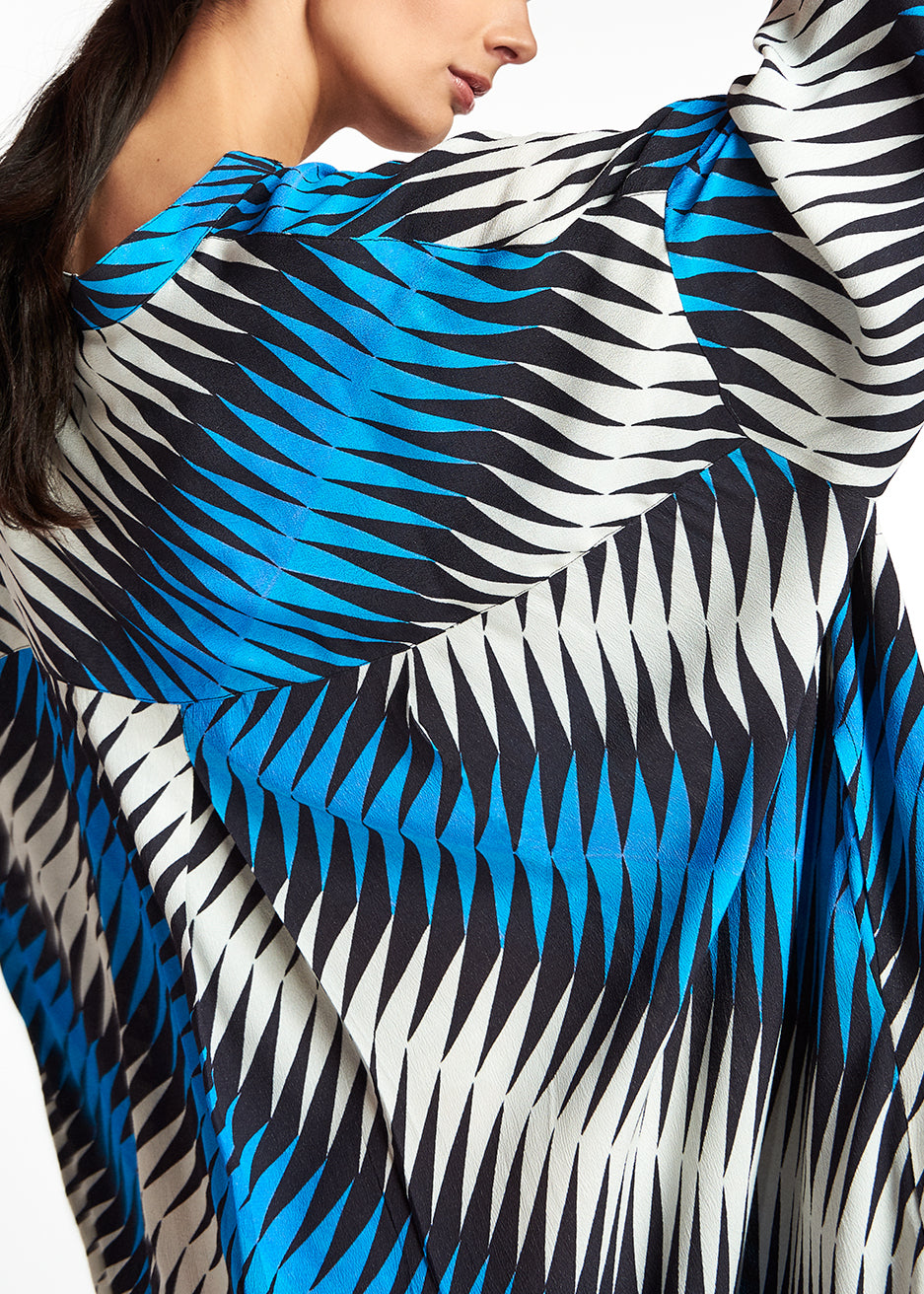 Blue, black and white graphic print knee-length dress RE—SSENTIEL | Essentiel second hand