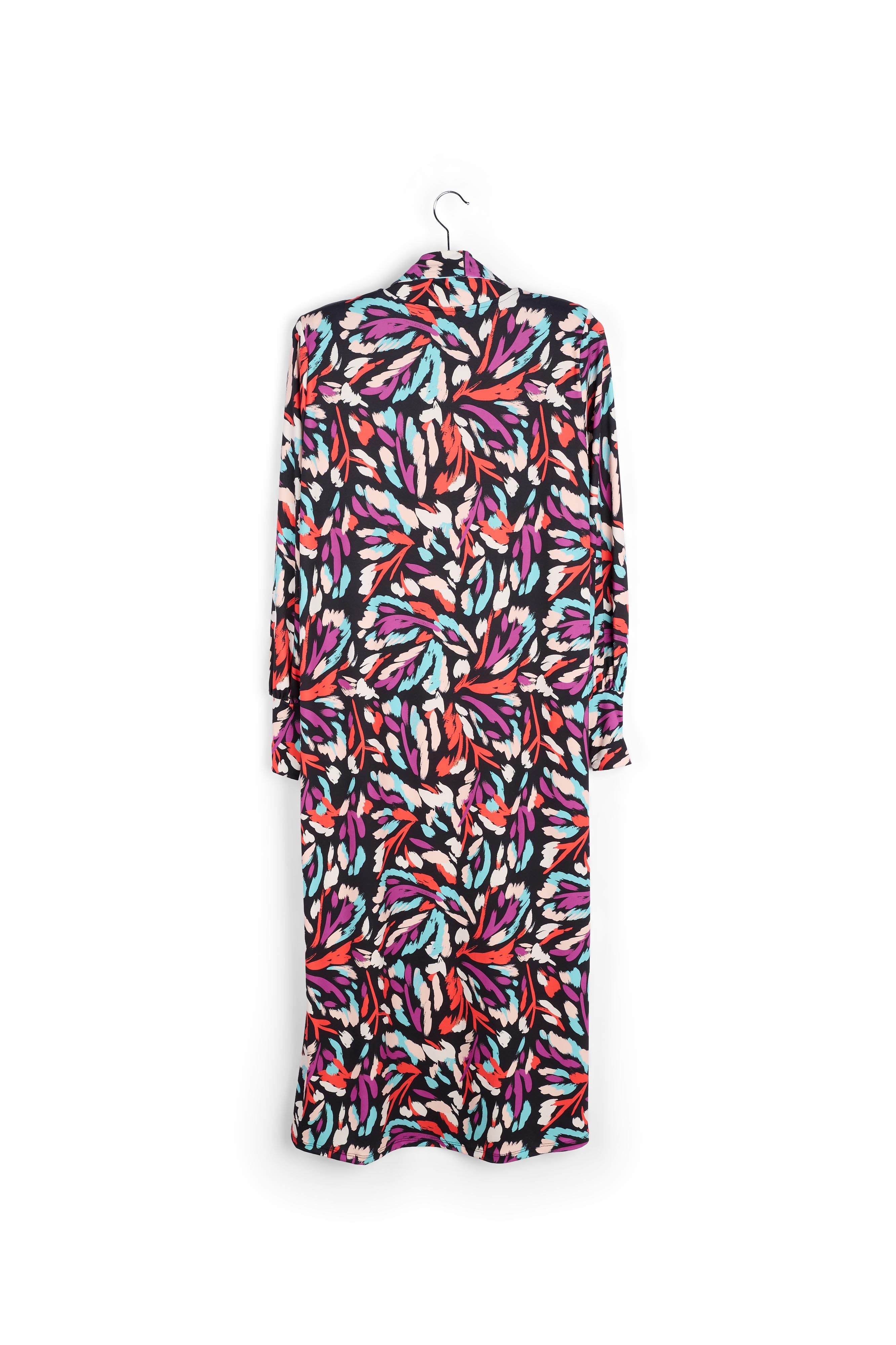 Midi-jurk in zwart, koraalrood en paars stretch jersey RE—SSENTIEL | Essentiel second hand