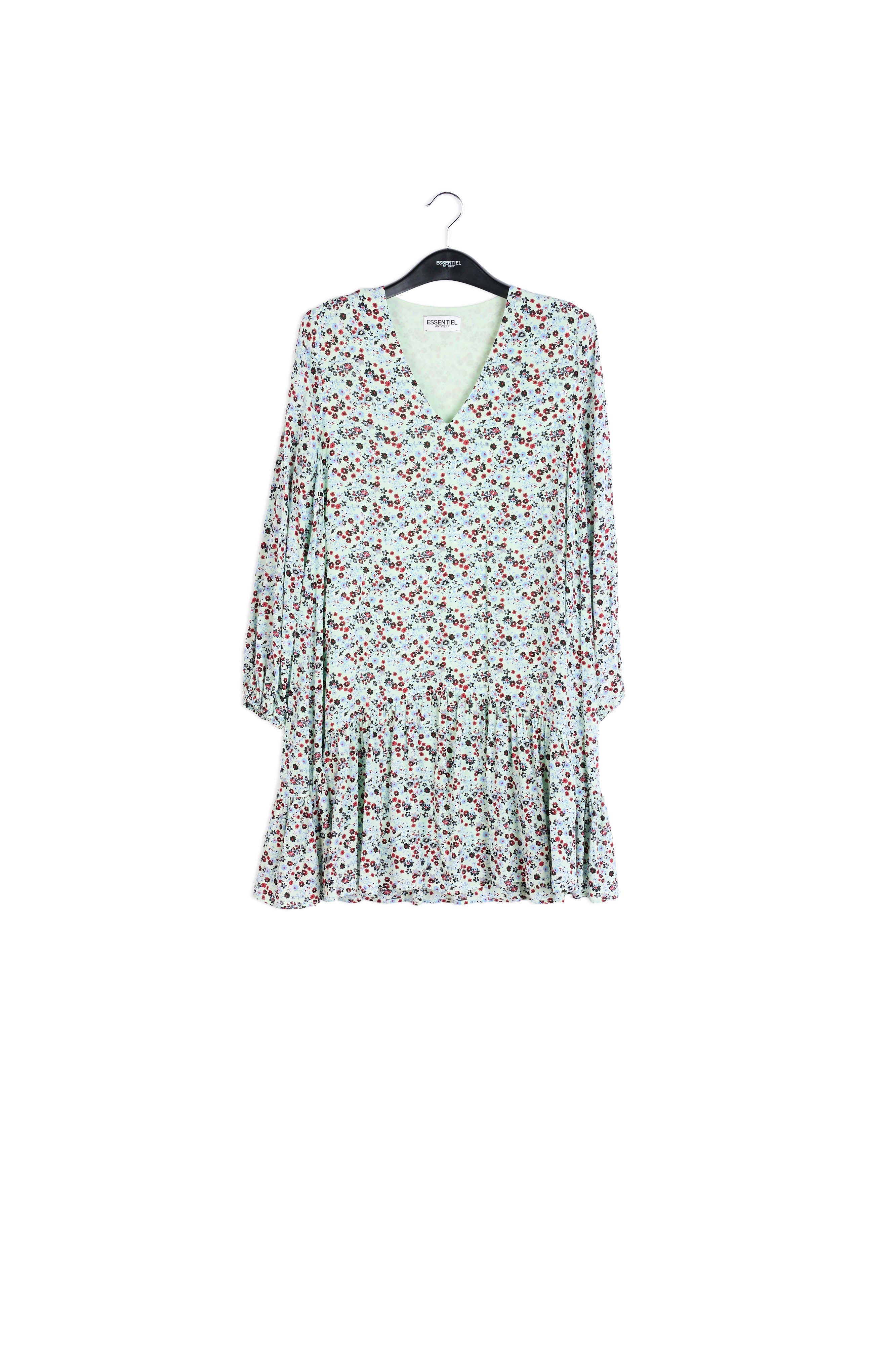 Mint green floral-print wrap mini dress RE—SSENTIEL | Essentiel second hand