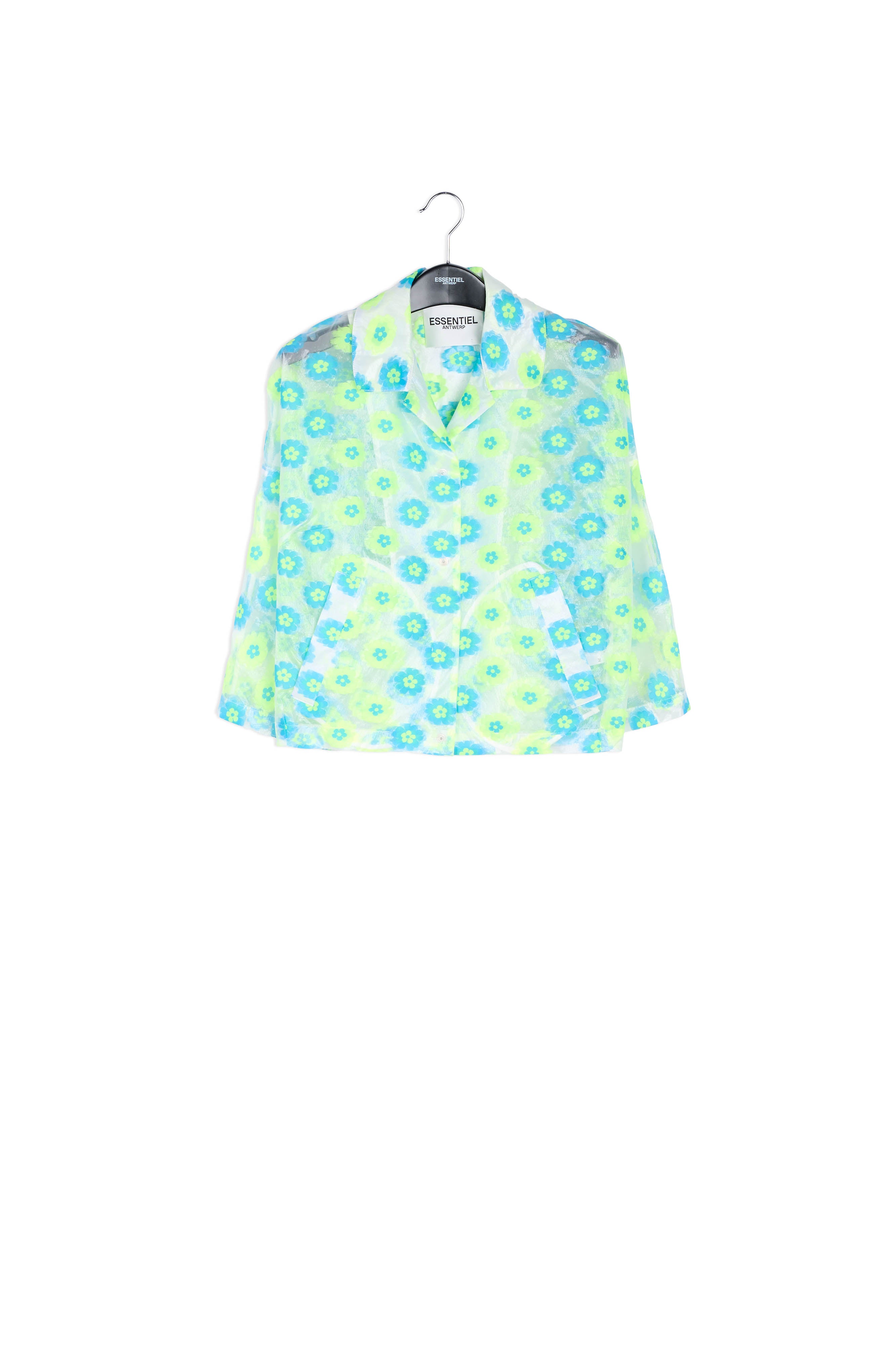 Neon green and blue floral-print see-through jacket RE—SSENTIEL | Essentiel second hand