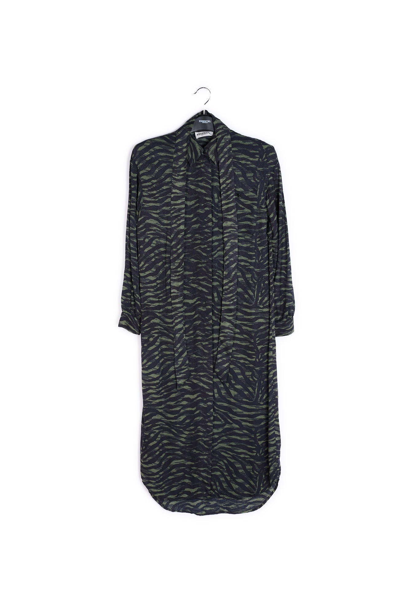 Green and black zebra print midi shirt dress RE—SSENTIEL | Essentiel second hand