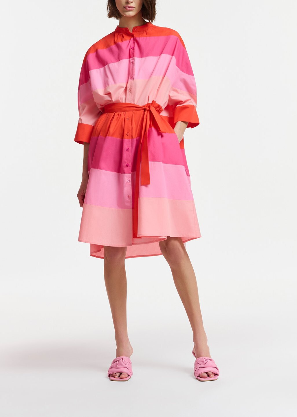 Light pink, pink and red cotton knee-length dress RE—SSENTIEL | Essentiel second hand