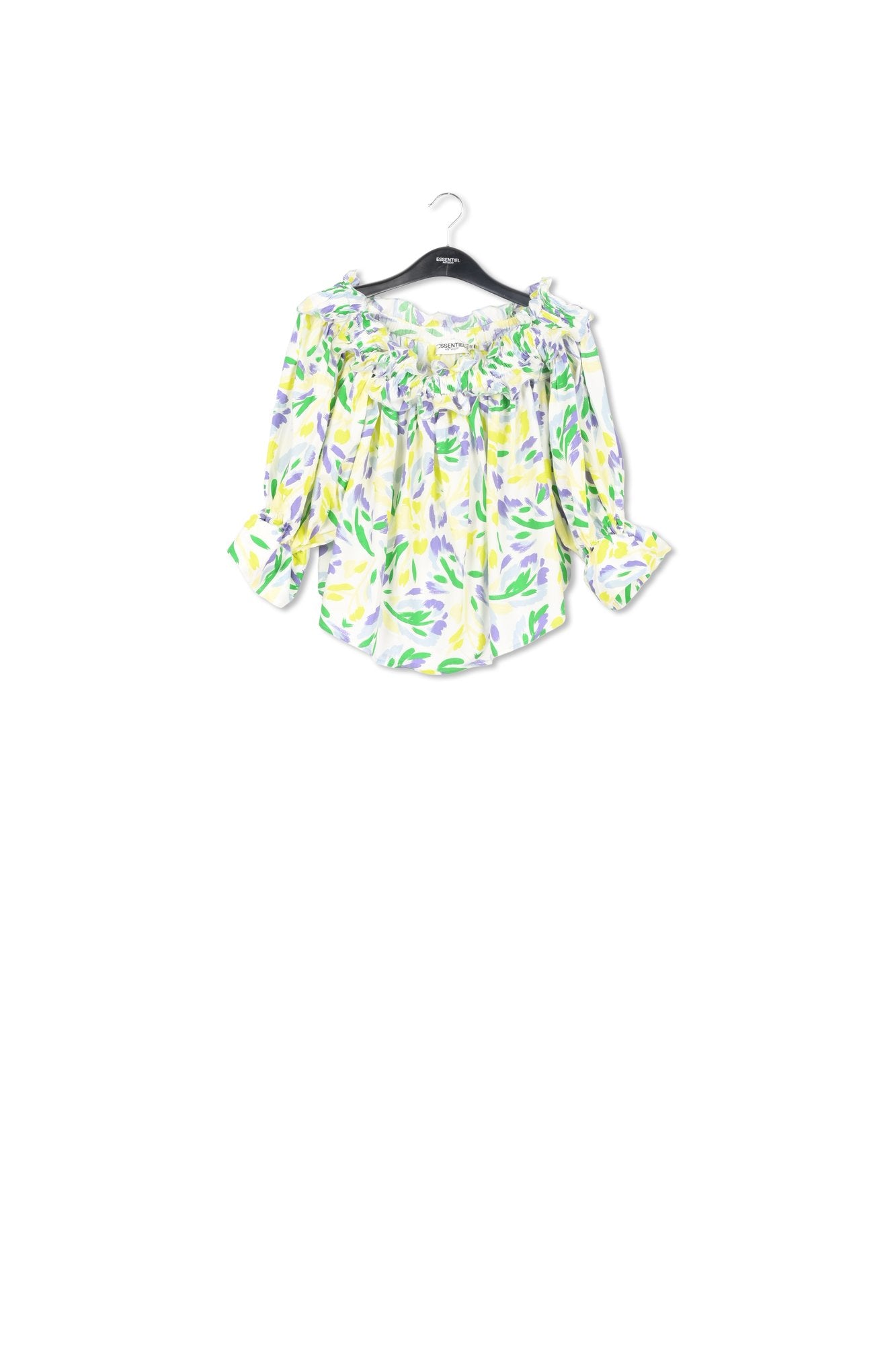 Top à épaules dénudées imprimé fleuri blanc, jaune et violet RE—SSENTIEL | Essentiel second hand