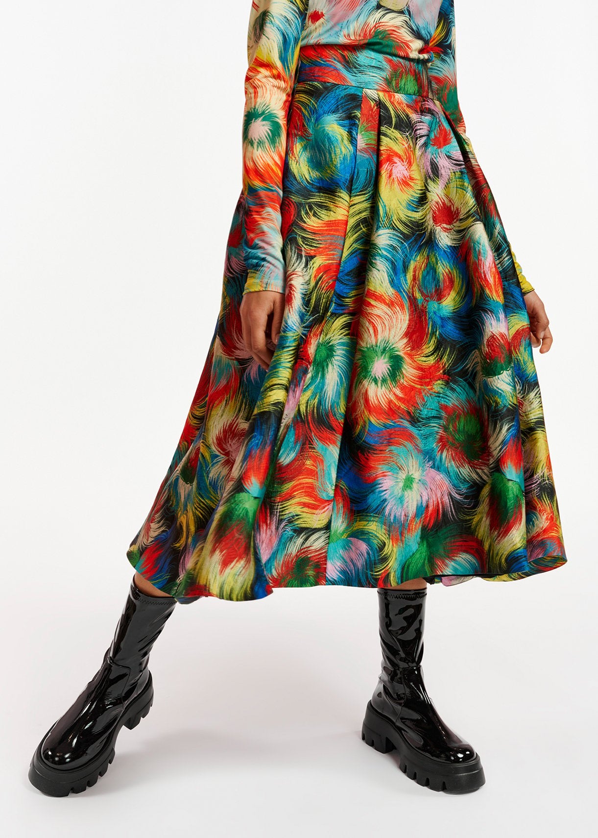 Multicolor jacquard pleated midi skirt with abstract print RE—SSENTIEL | Essentiel second hand