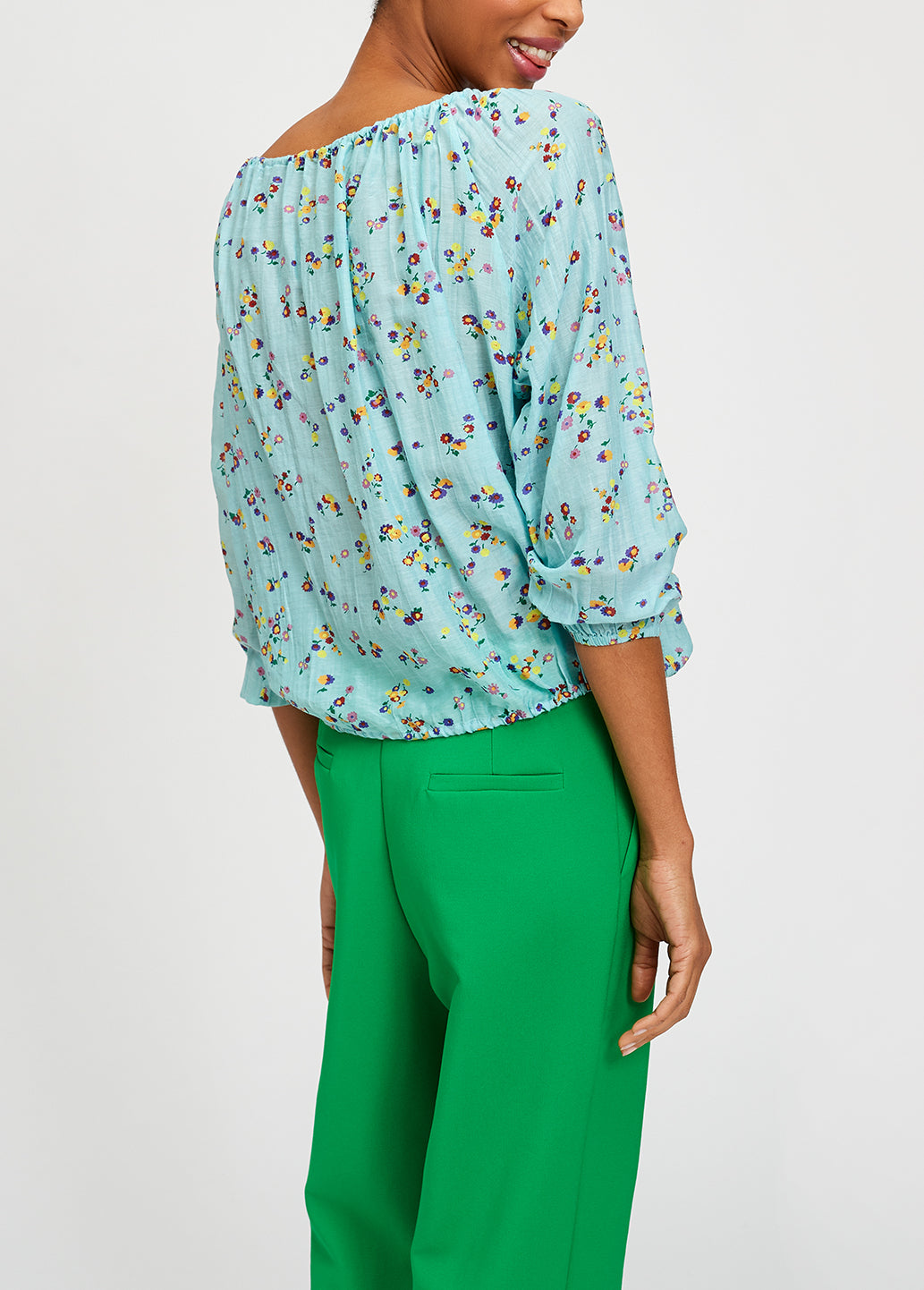 Lichtblauwe blouse met bloemenprint RE—SSENTIEL | Essentiel second hand