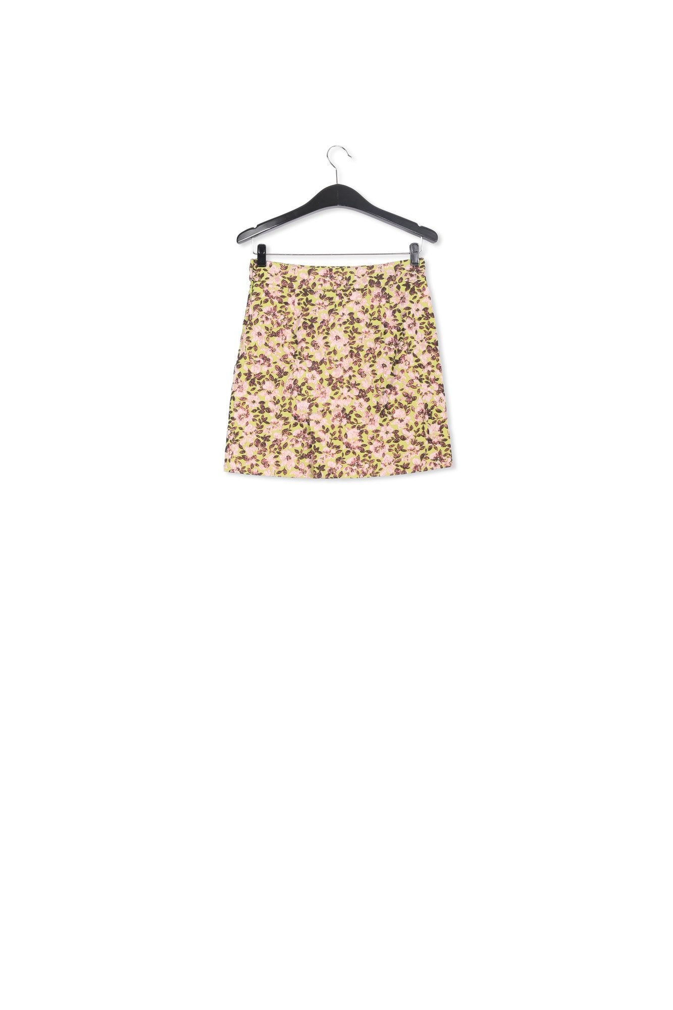 Green mini skirt with metallic floral motif RE—SSENTIEL | Essentiel second hand