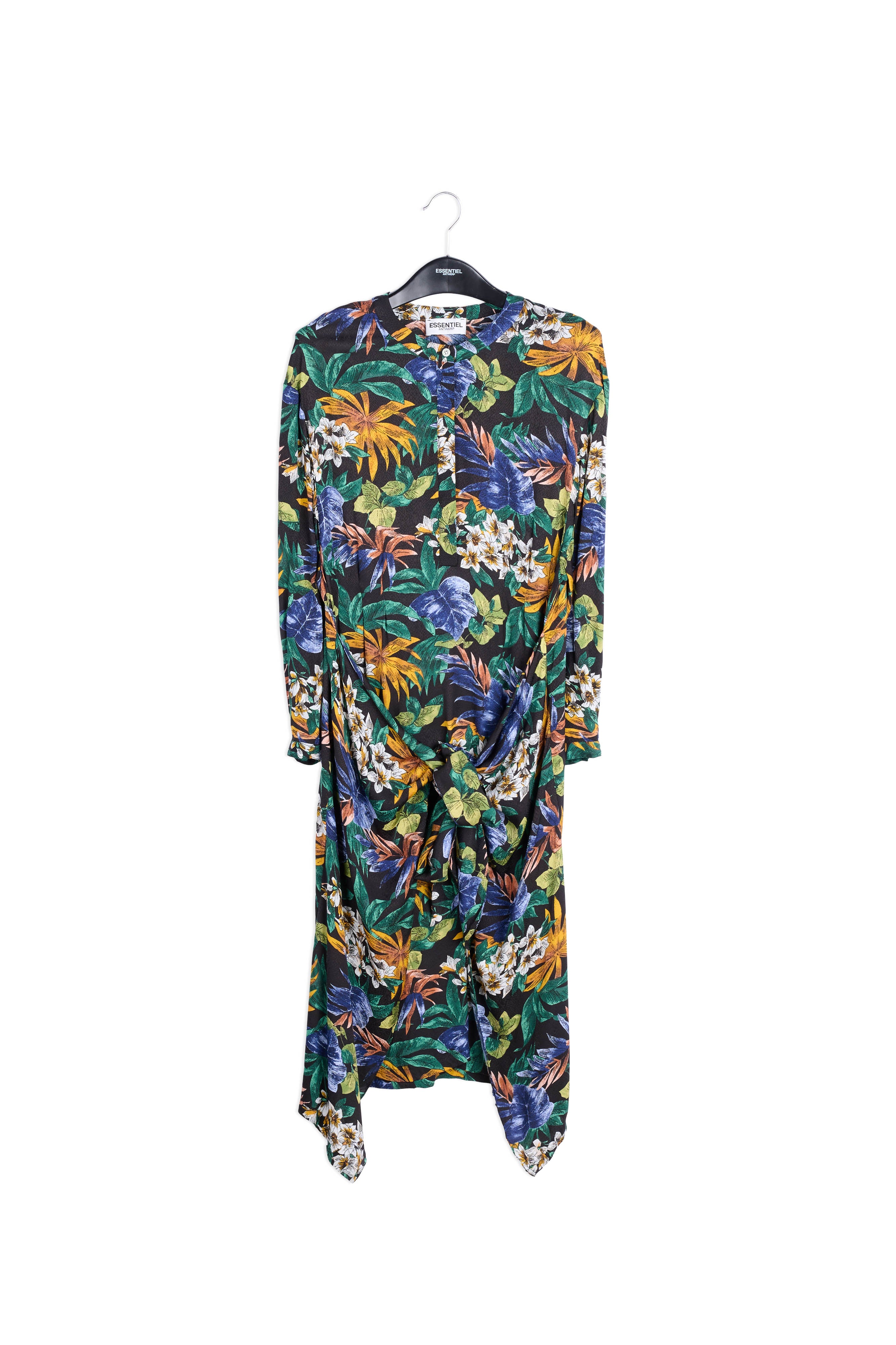 Blue, green and orange floral-print midi dress RE—SSENTIEL | Essentiel second hand