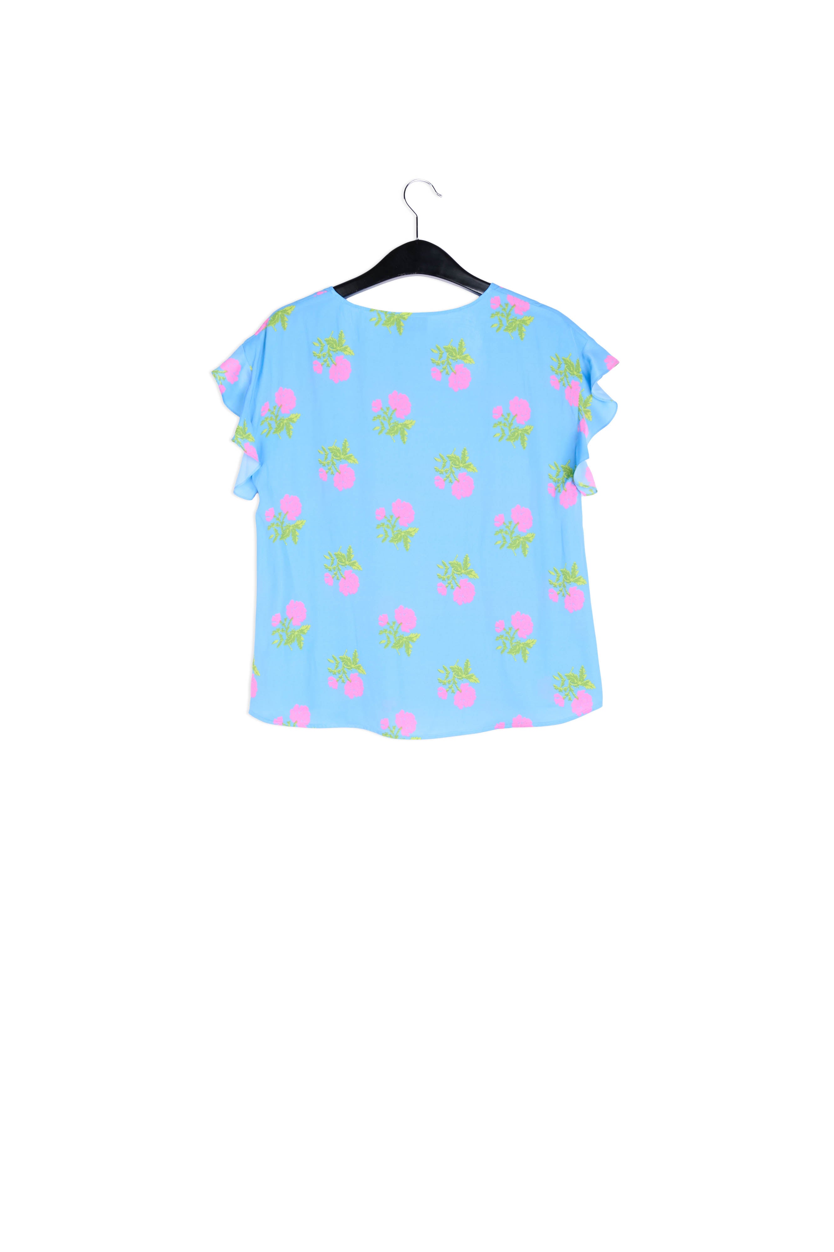 Blue flower print top with ruffled sleeves RE—SSENTIEL | Essentiel second hand