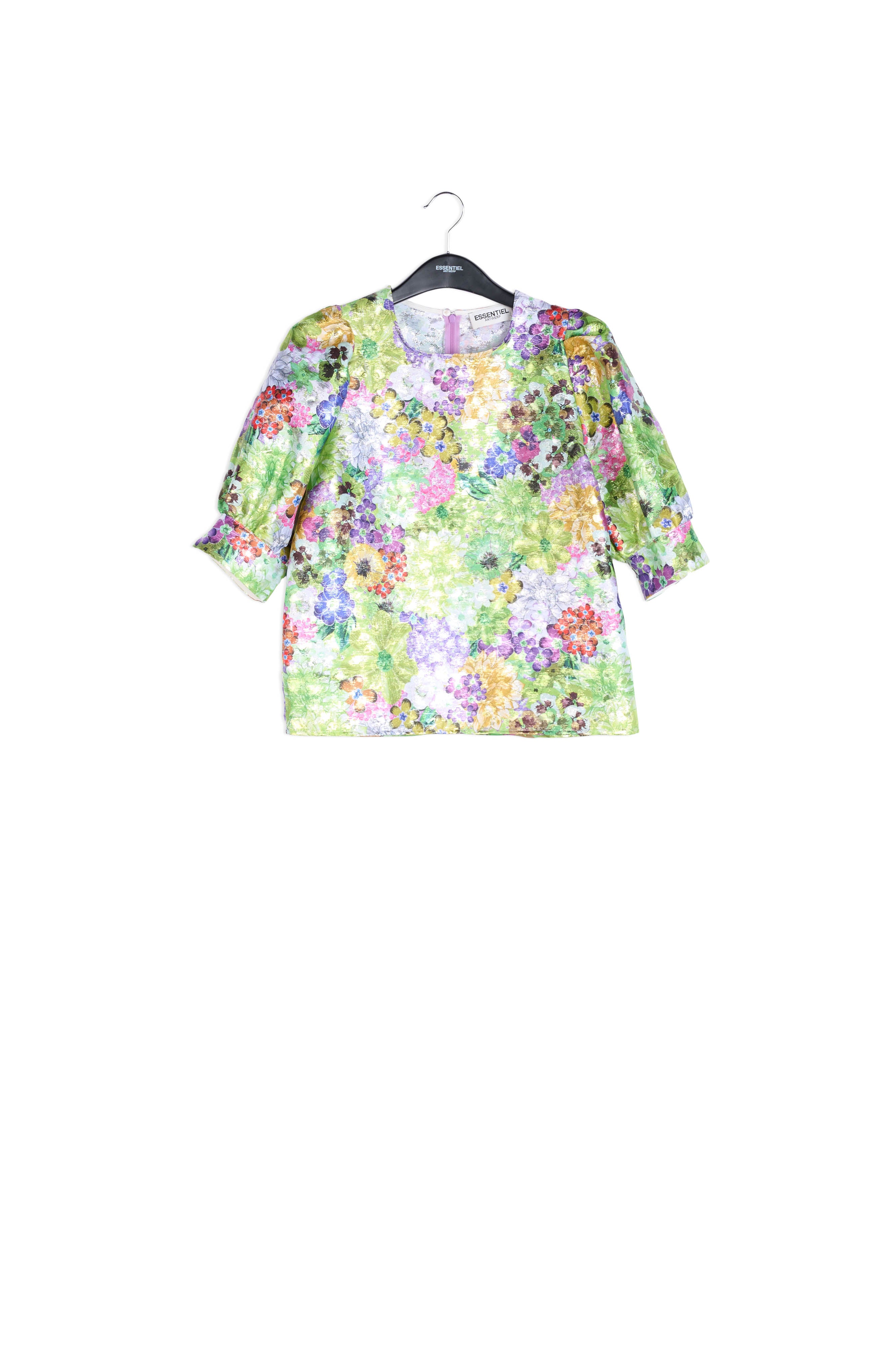 Multicolored floral-print puff sleeve top RE—SSENTIEL | Essentiel second hand