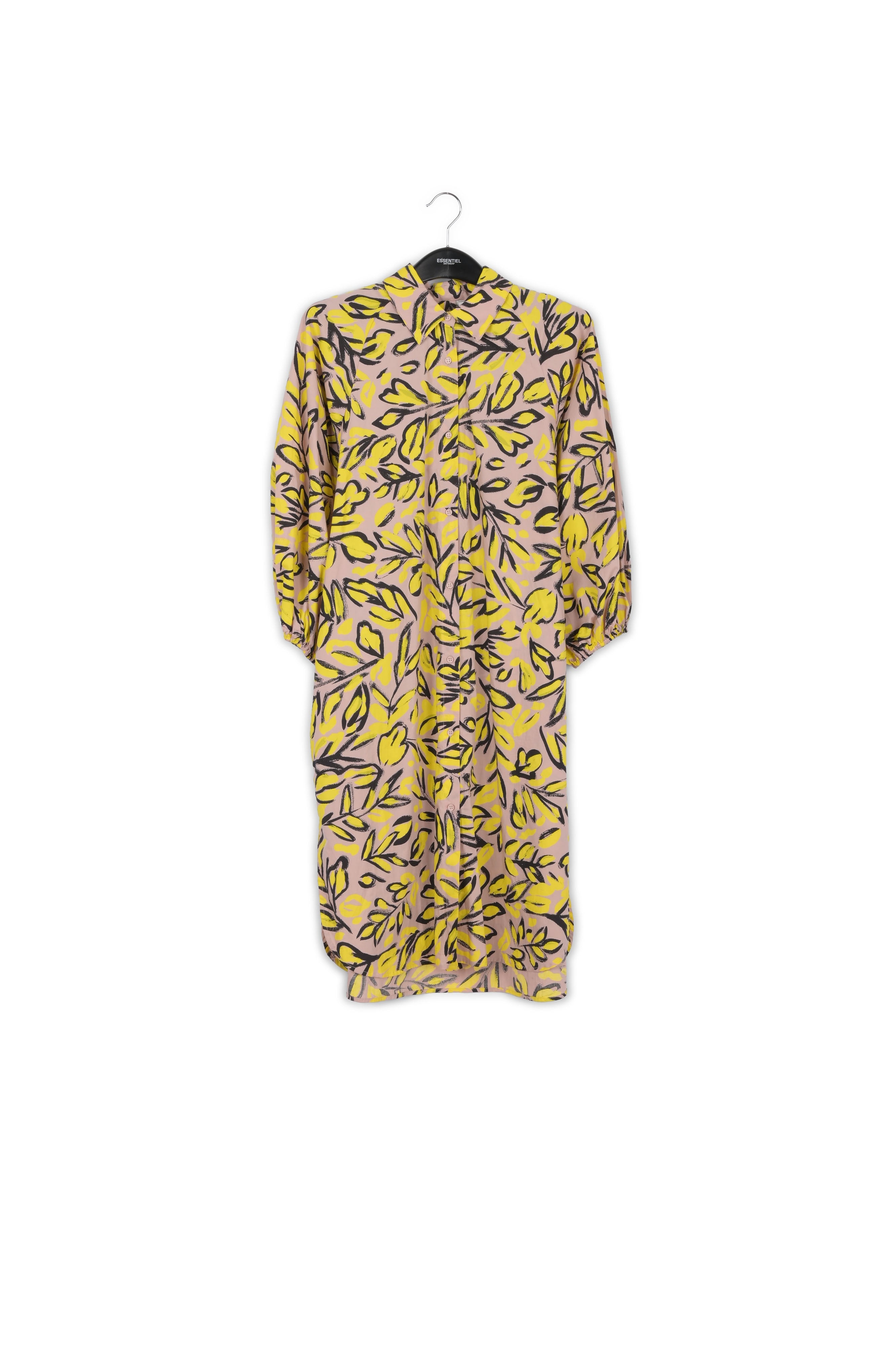 Robe chemise à fleurs beige, jaune et noire RE—SSENTIEL | Essentiel second hand