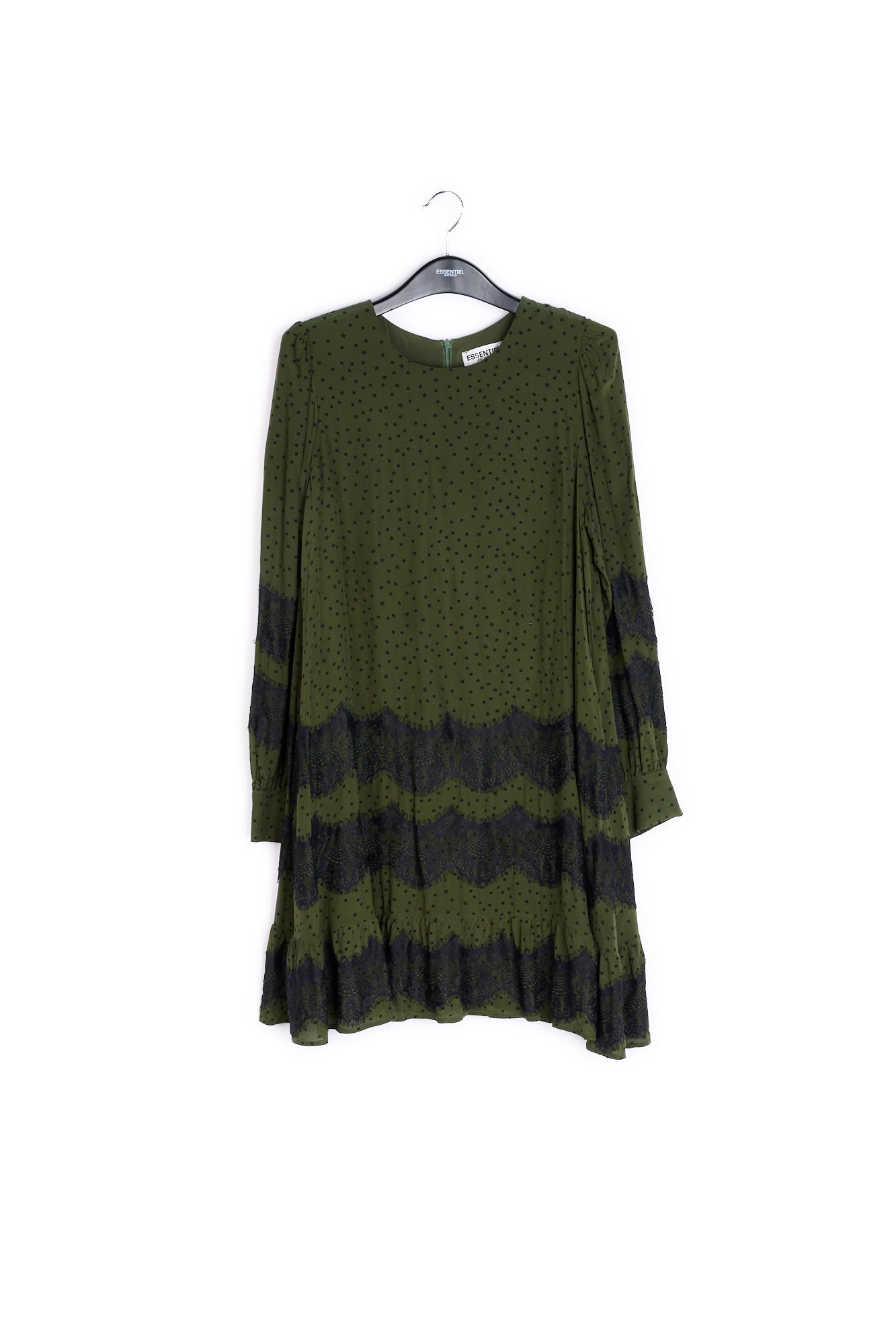 Khaki green mini dress with lace inserts RE—SSENTIEL | Essentiel second hand