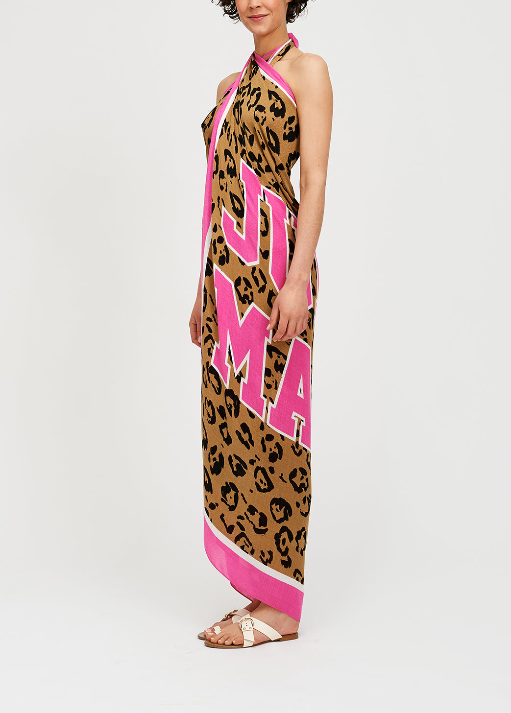 Large pink and leopard print scarf RE—SSENTIEL | Essentiel second hand