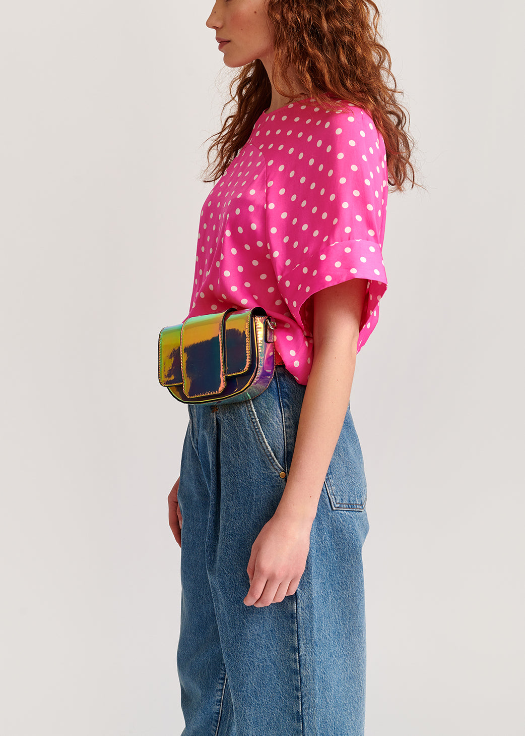 Neon pink polka dot top RE—SSENTIEL | Essentiel second hand