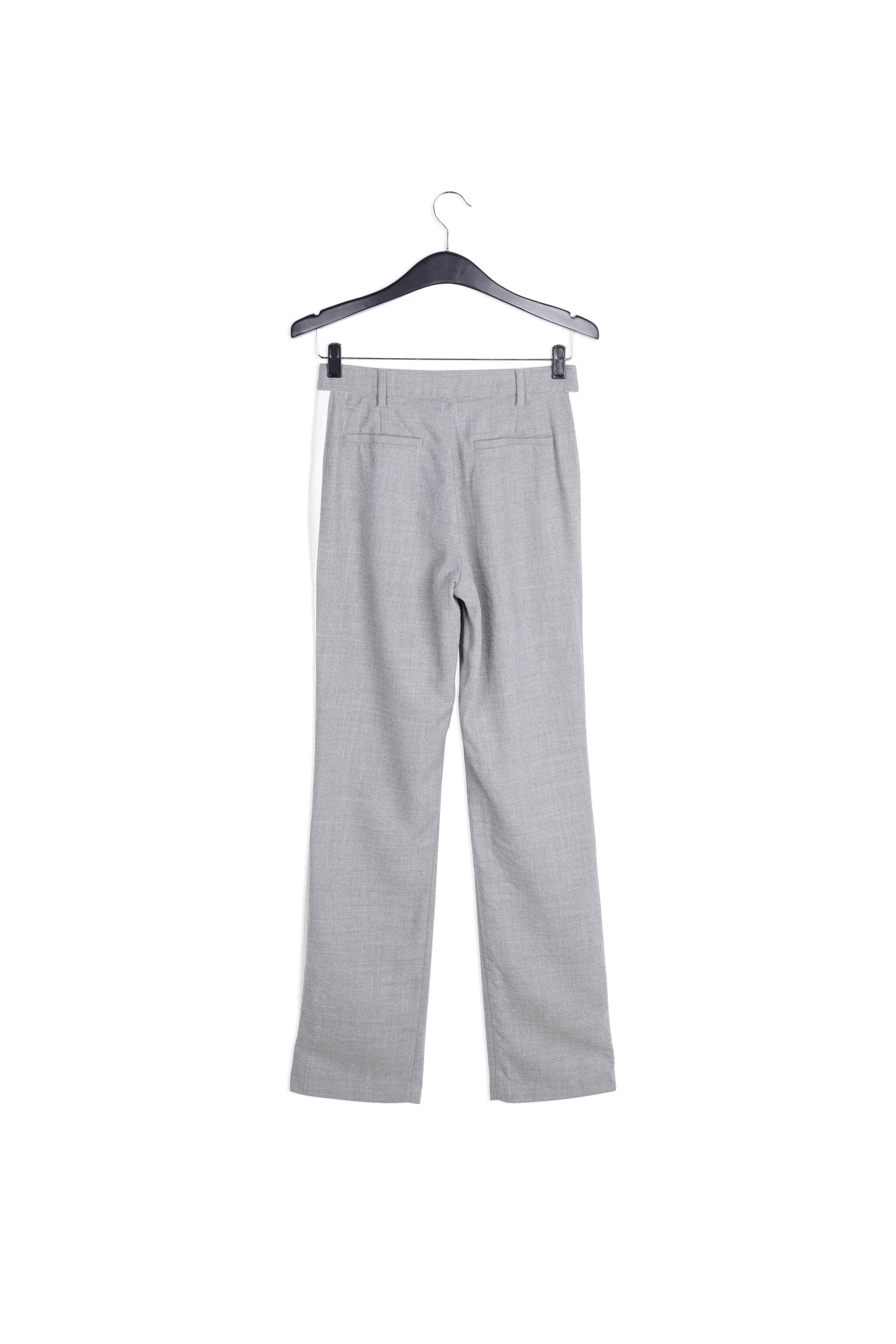 Donkergrijze wolmix broek met contrasterende streep RE—SSENTIEL | Essentiel second hand